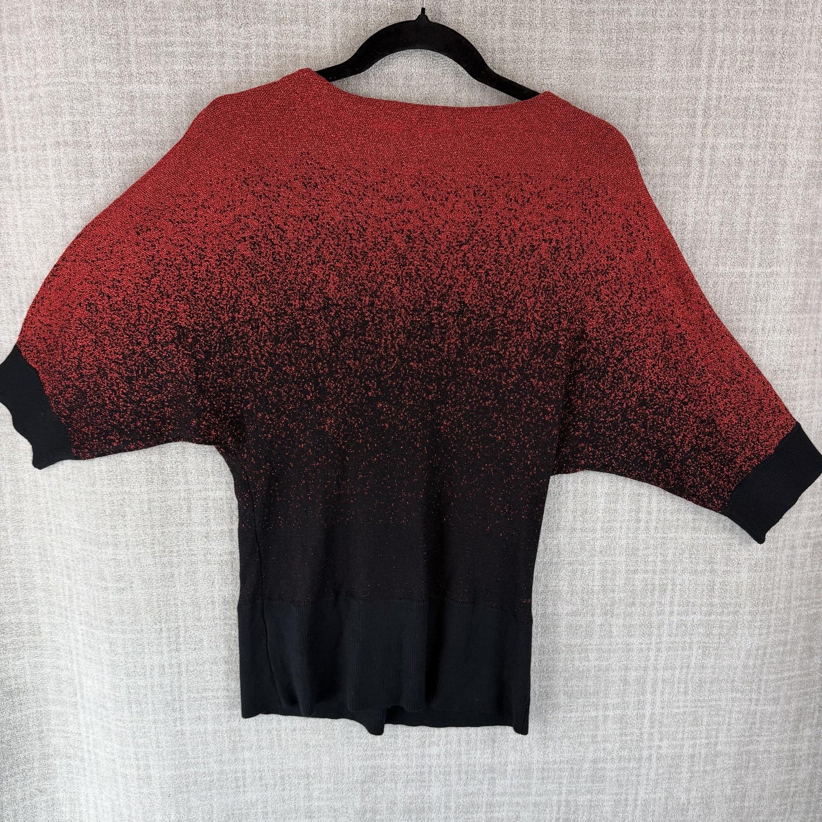 Kim Rogers Blouse Womens PM Red Black Kimono Dolman 3/4 Sleeve Lightweight