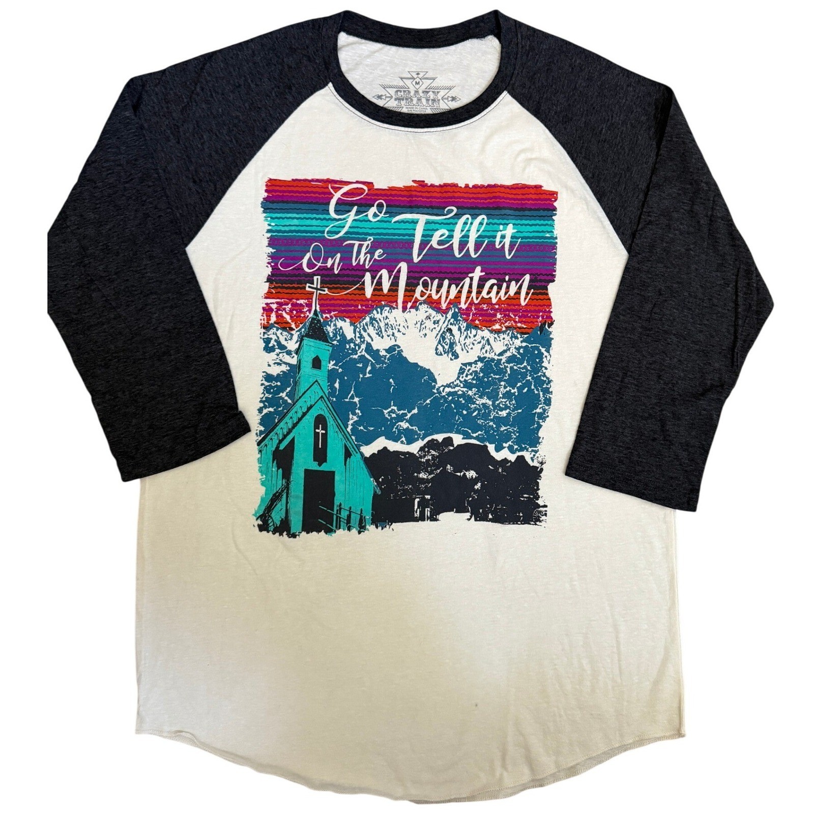 CRAZY TRAIN Go Tell It On The Mountain Raglan T-Shirt Size M