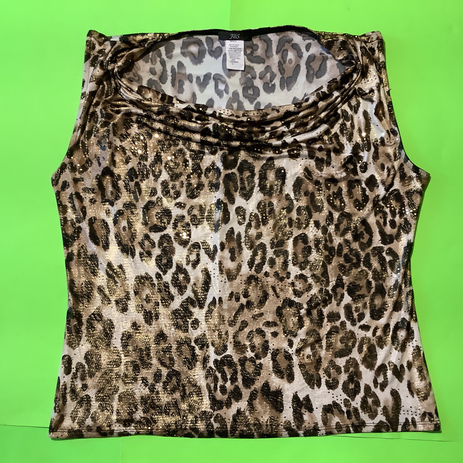 New JBS Women’s Sleeveless Top Size X-Large Brown Leopard Sequins
