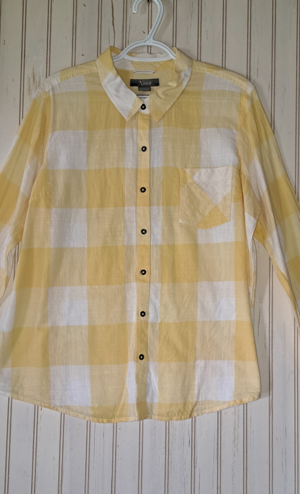 Ladies Natural Reflections Cotton Plaid Summer SunShine Shirt Yellow White XL