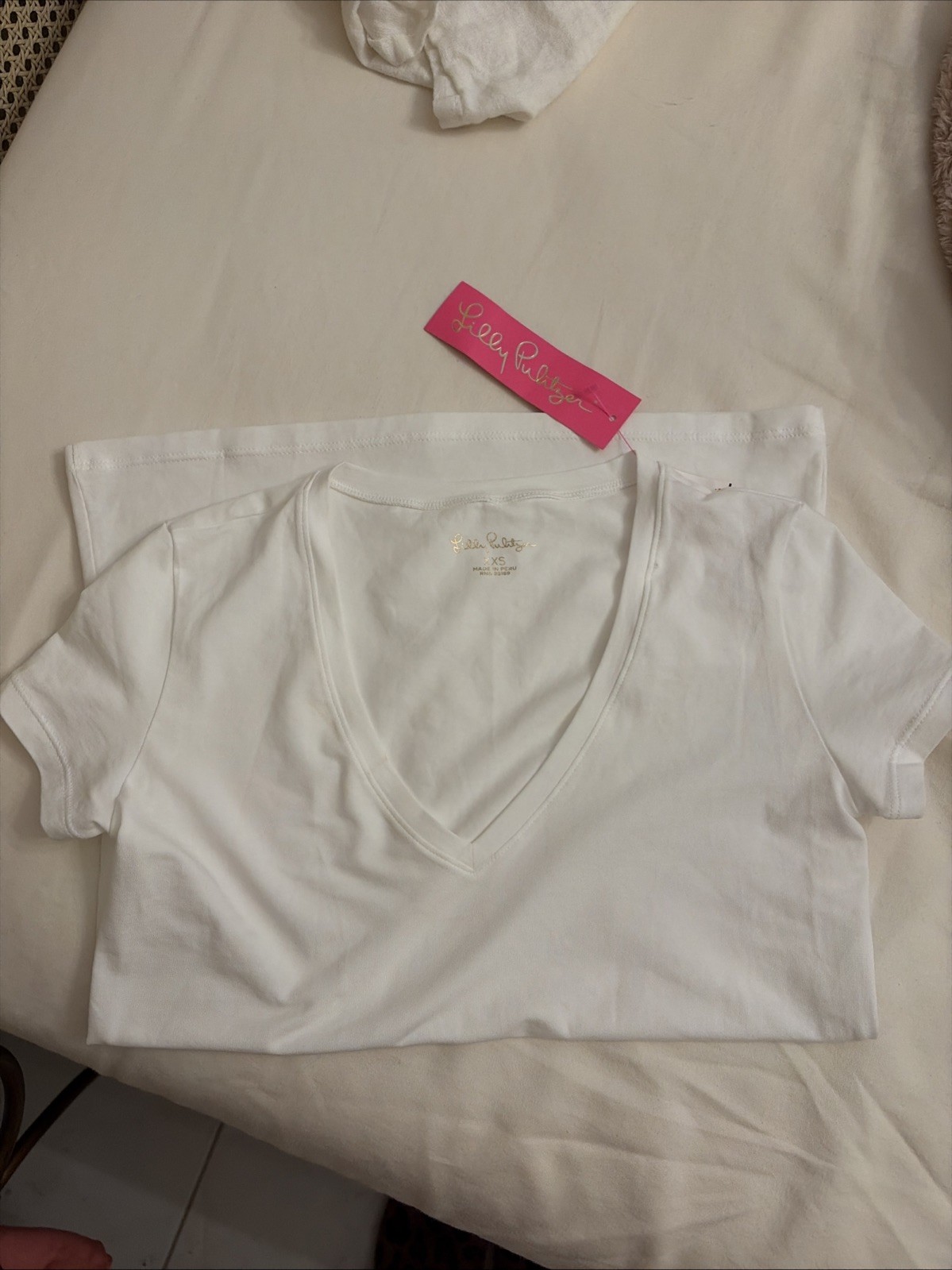 Lilly Pulitzer Michele V-Neck Top Short Sleeve Cotton Blend Resort White XXS