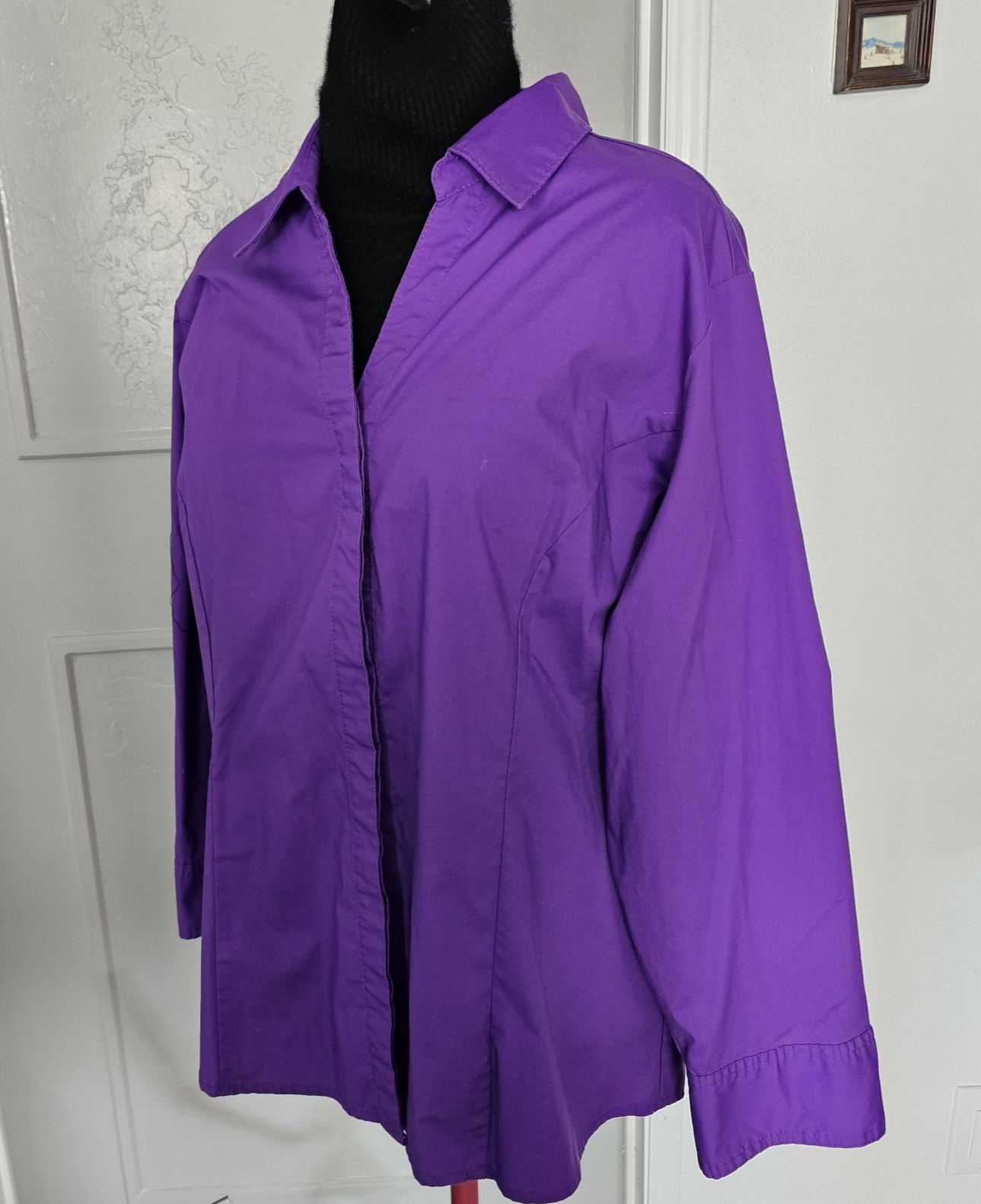 Riders by Lee Women’s XXL Purple Easy Care Stretch Button Front Shirt Long Sleev