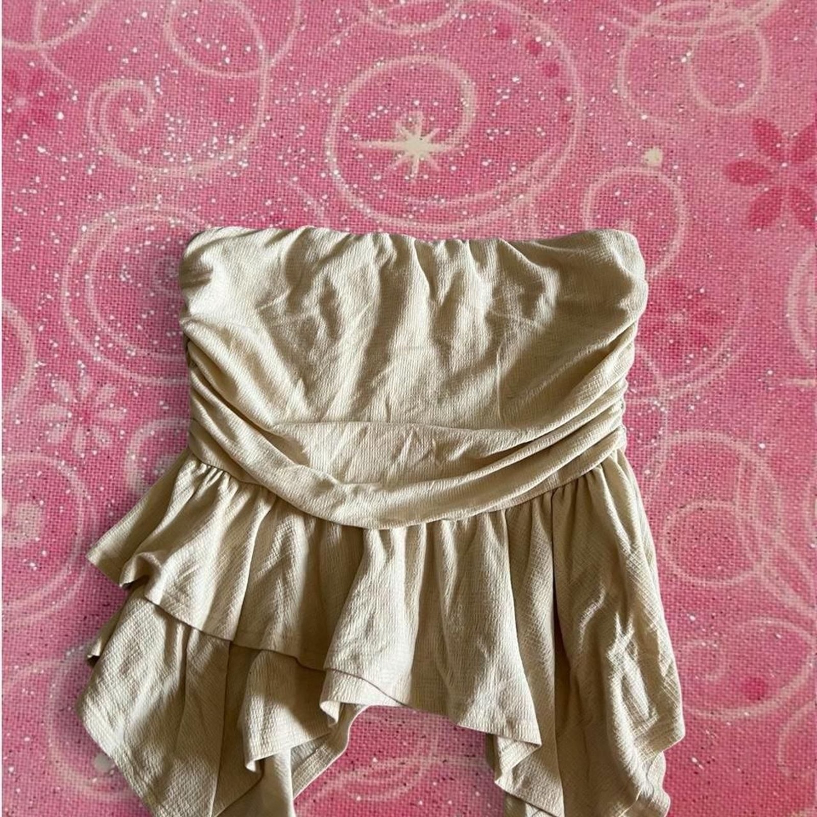 Lily Star Cream Strapless Ruffle Tube Top