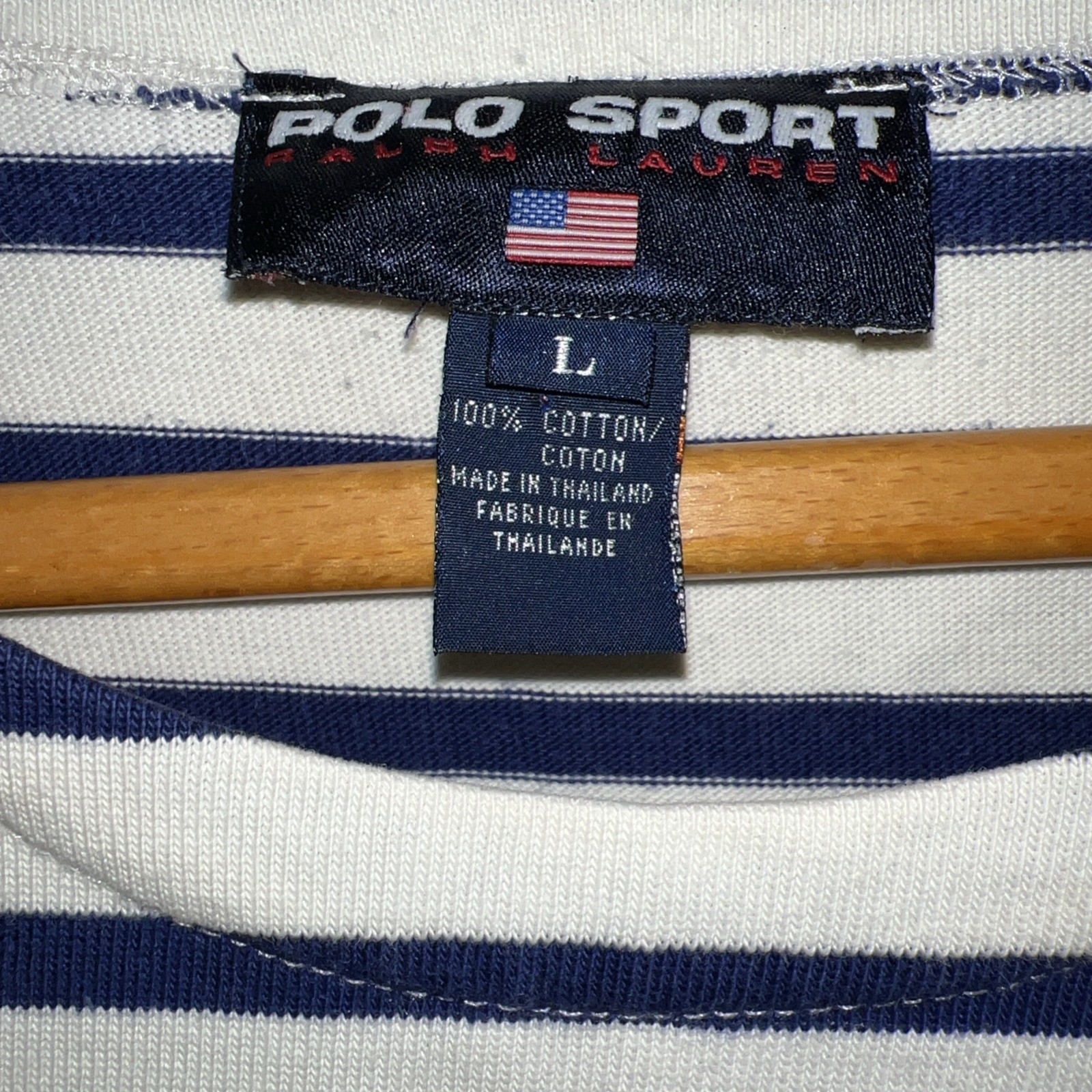Vintage Polo Sport RL-67 Striped Sailor Shirt Nautical Breton Stripe Cotton Lg