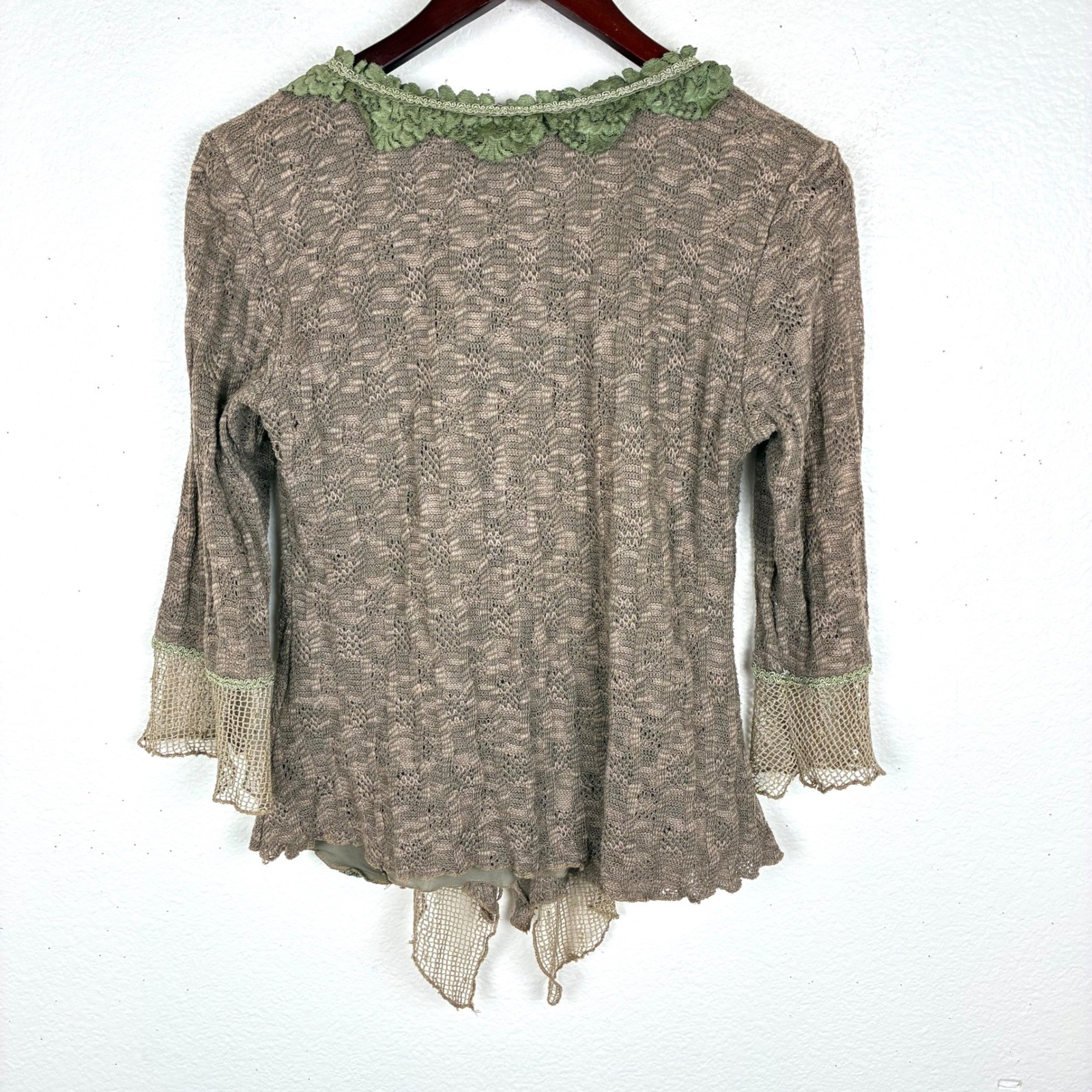 Y2K 90s Vtg Top Sz M Linen Fairy Grunge Boho Crochet Whimsigoth Beaded Goblin