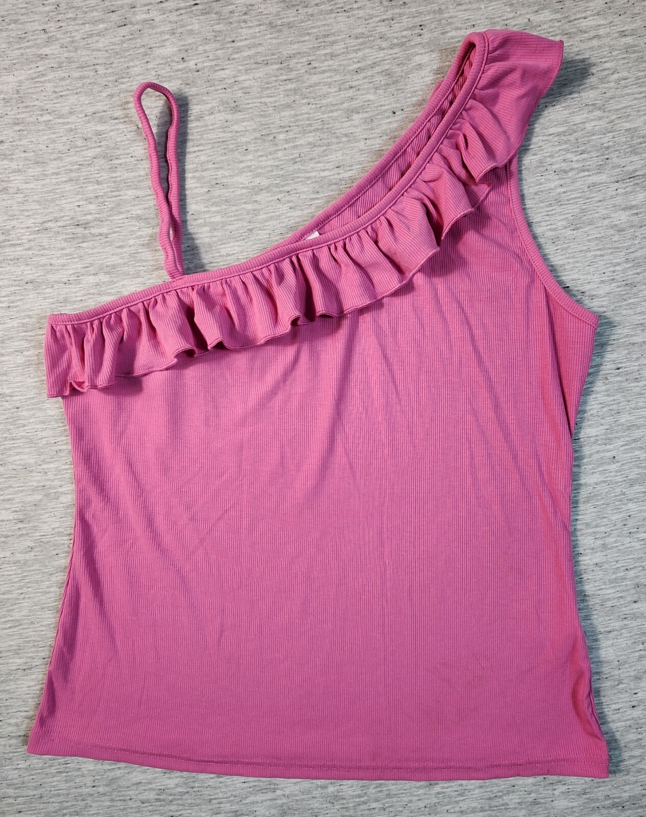 Bodycon Camisole One Shoulder Strap Blouse Rib Knit Ruffle Tank Womens Size 2XL