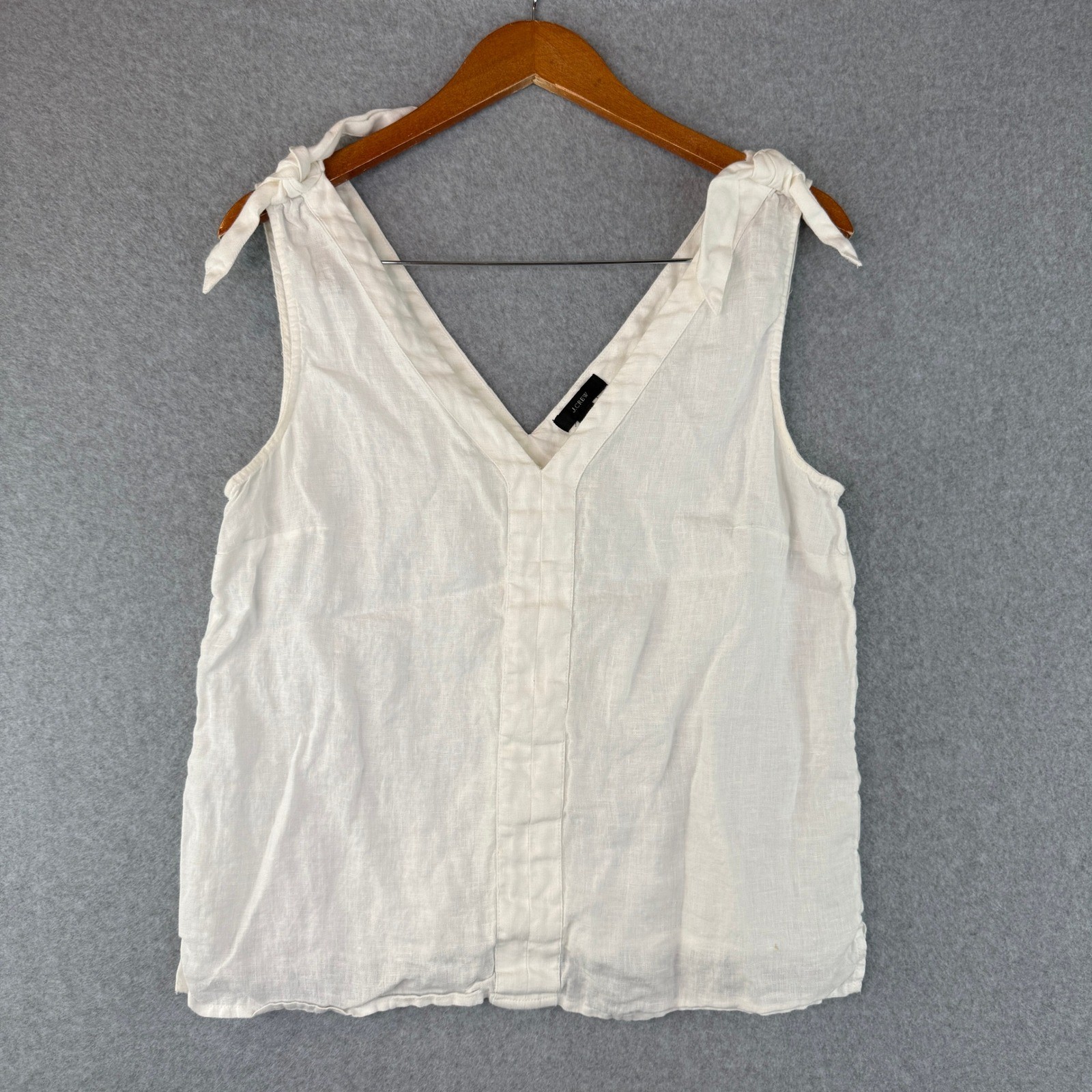 J.Crew Ivory Linen Blouse Tie Shoulder Strap V-Neck Boho Chic Lagenlook Size M