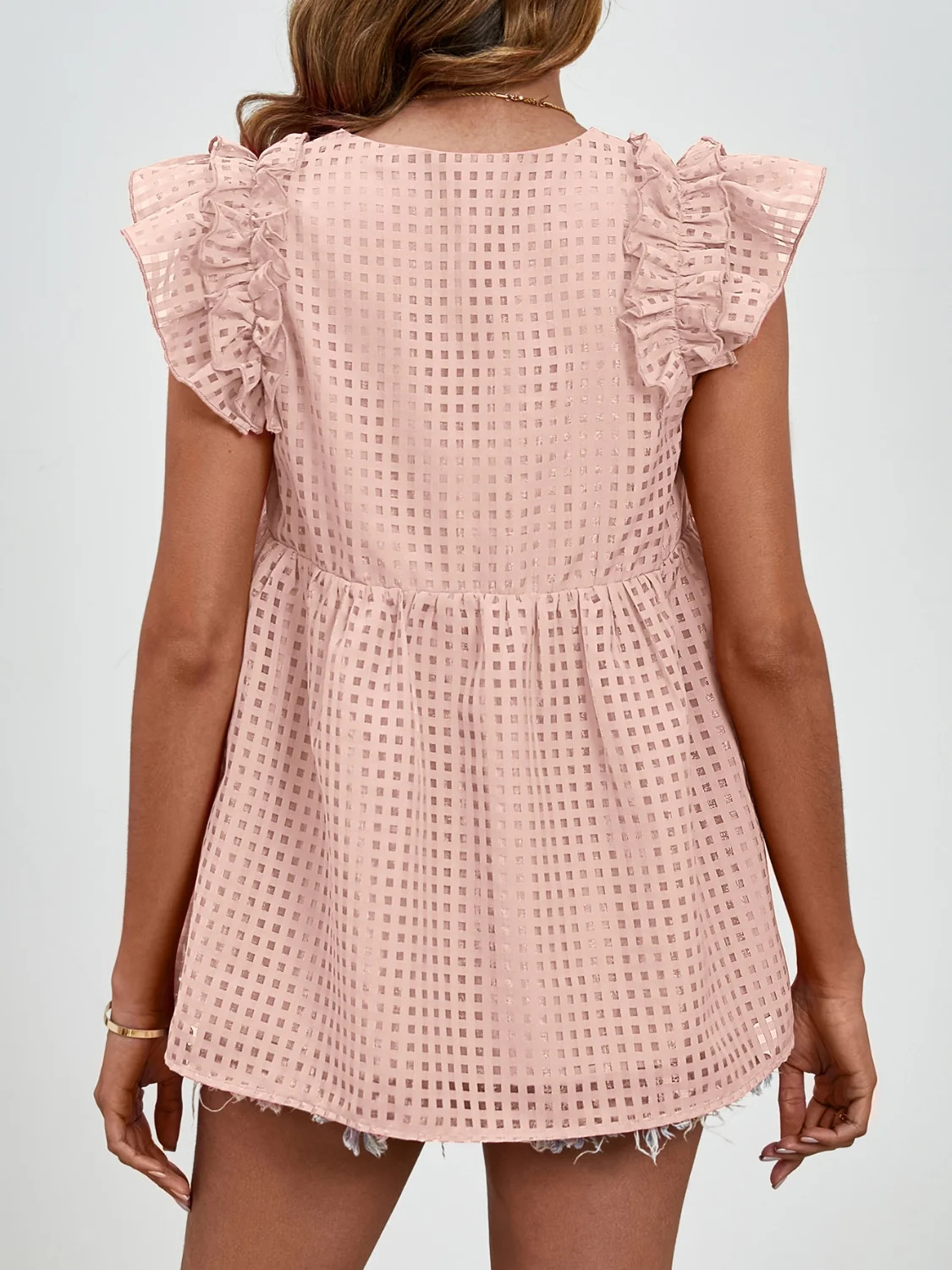 Women Ruched V-Neck Cap Sleeve Blouse