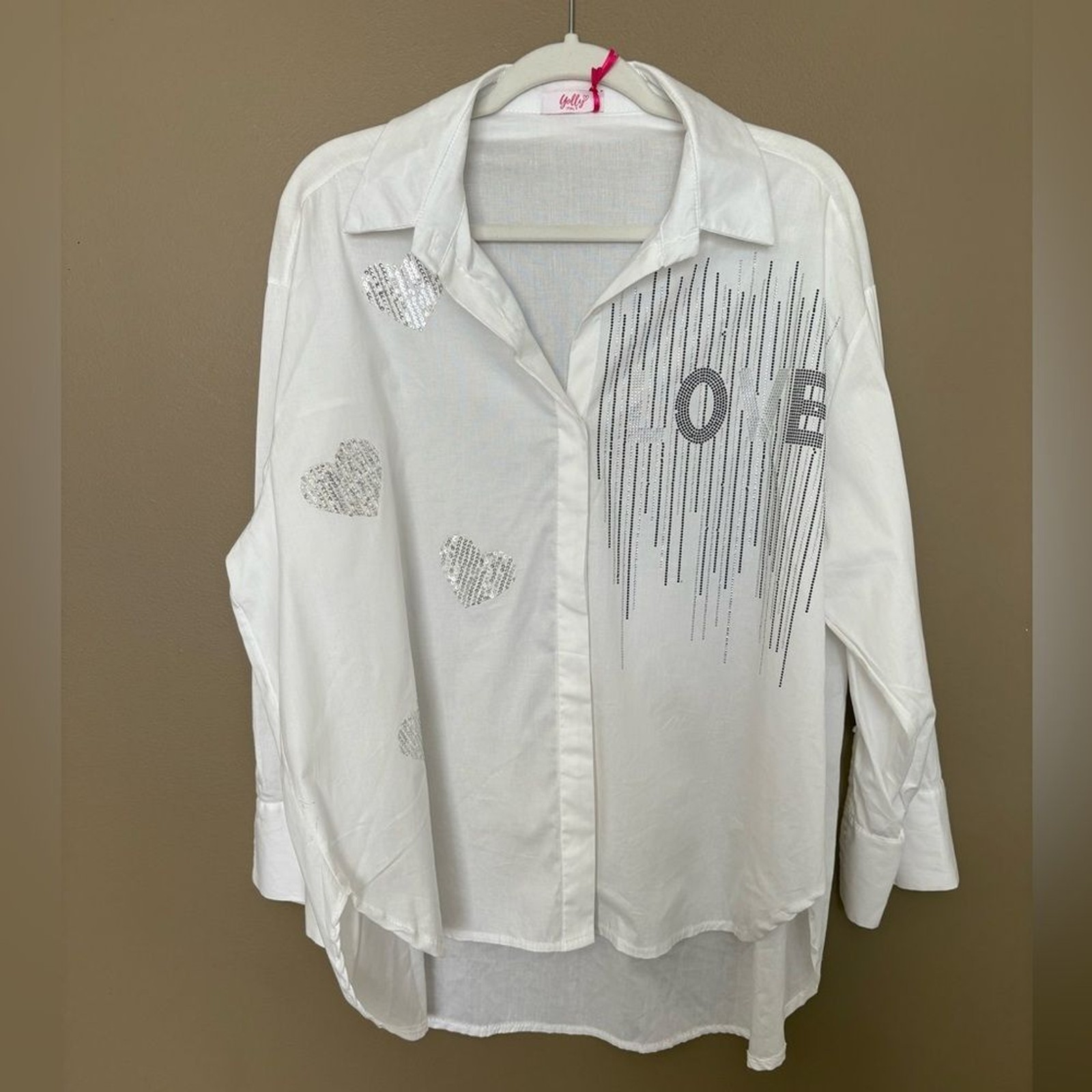 NWOT Made in Italy Love Sparkle Button Down Dress Shirt Womens XL Cotton