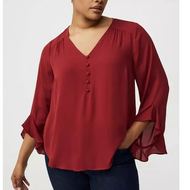 Women’s TORRID Ruffle Sleeve V-Neck Blouse NWT in Red -Size 2X Plus (18/20)