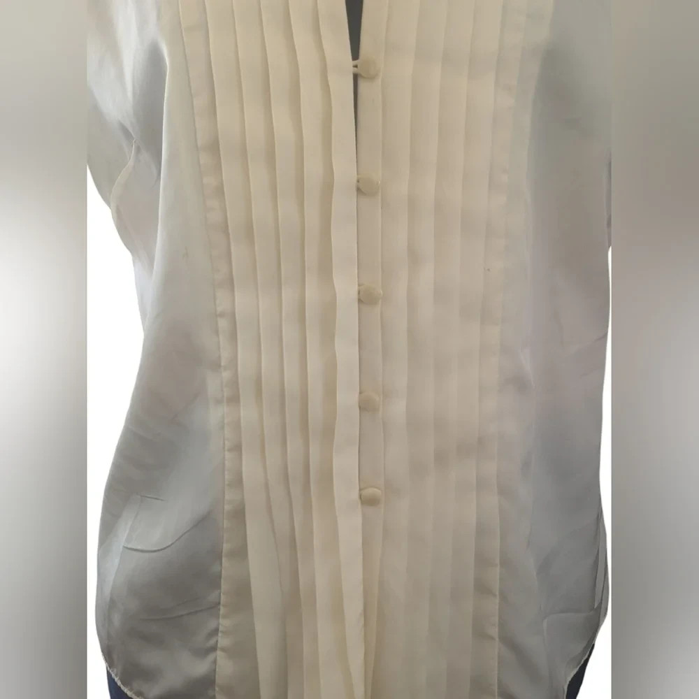 Isaac Mizrahi Silk Blend Pleated Tuxedo Blouse XL Minimalist EUC