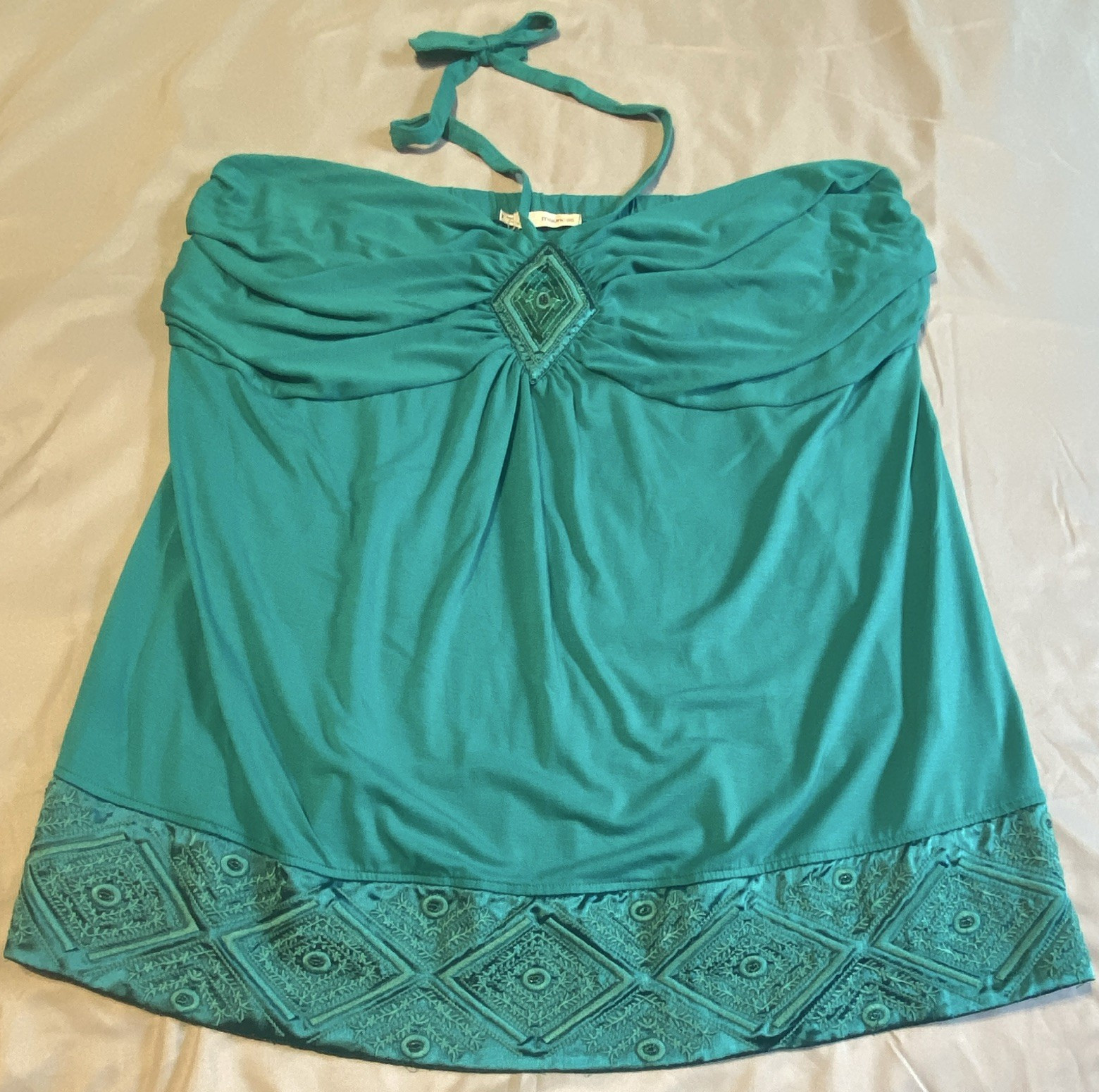Maurices Teal Solid Tube Tank Top Halter Strap Sequin Beaded Embroidered 2X