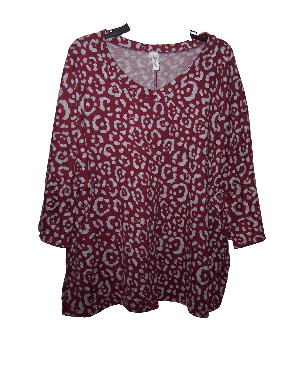 Crepas Womens 3XL Burgundy & Gray 3/4 Sleeve Top