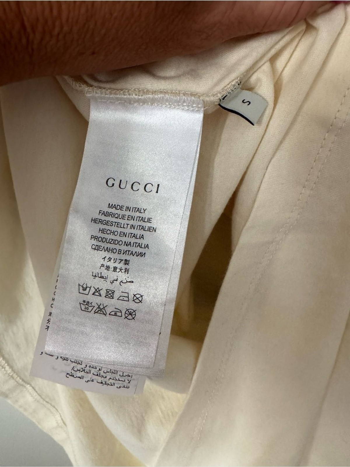 Gucci Cream City Logo Print Cotton Sequin Tiger Applique Detail T-Shirt S