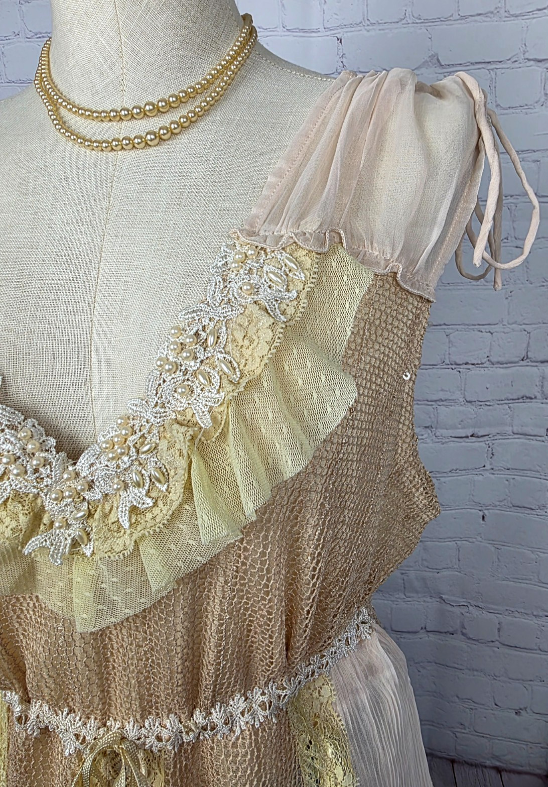 Scully Tunic Tank Top Lace Beads Chiffon Whimsycore Edwardian Fairy Coquette XL