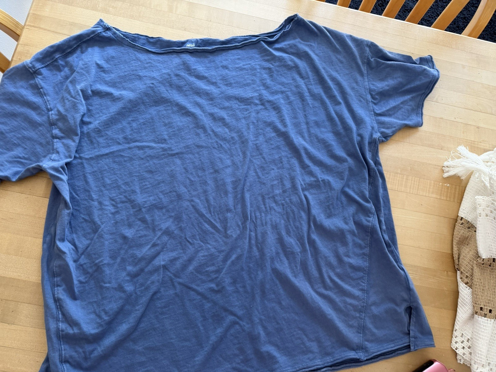 Aerie Blue Solid Crew Neck Short Sleeve off the shoulder tee Women L/G