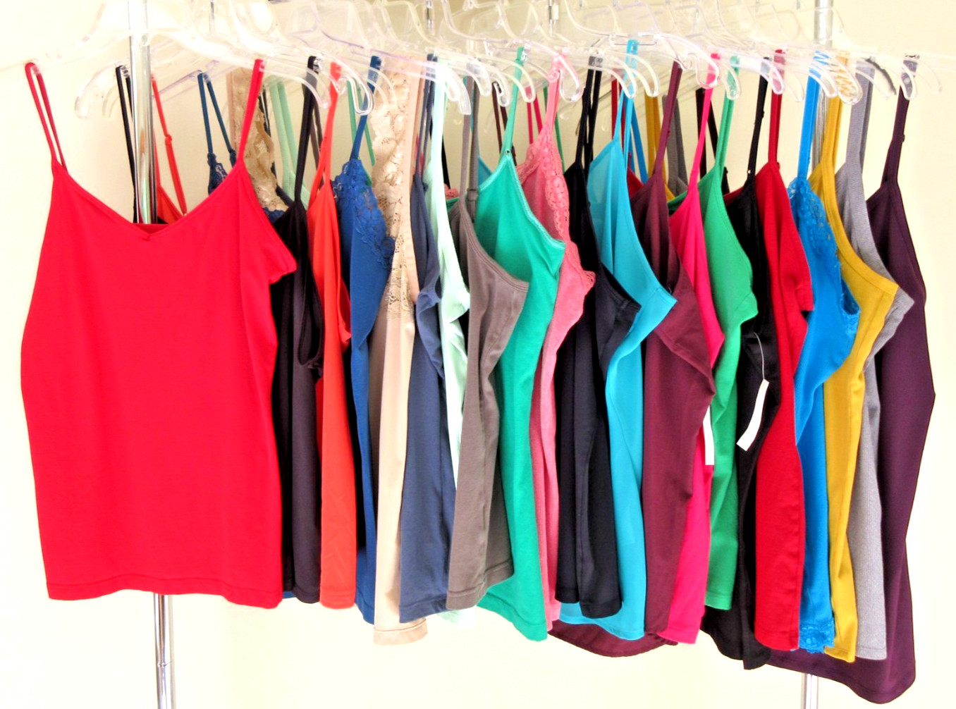 21 Pc Lingerie Camisole Cami Tops Lot Rainbow of Colors Variety All Sz XL+ Plus