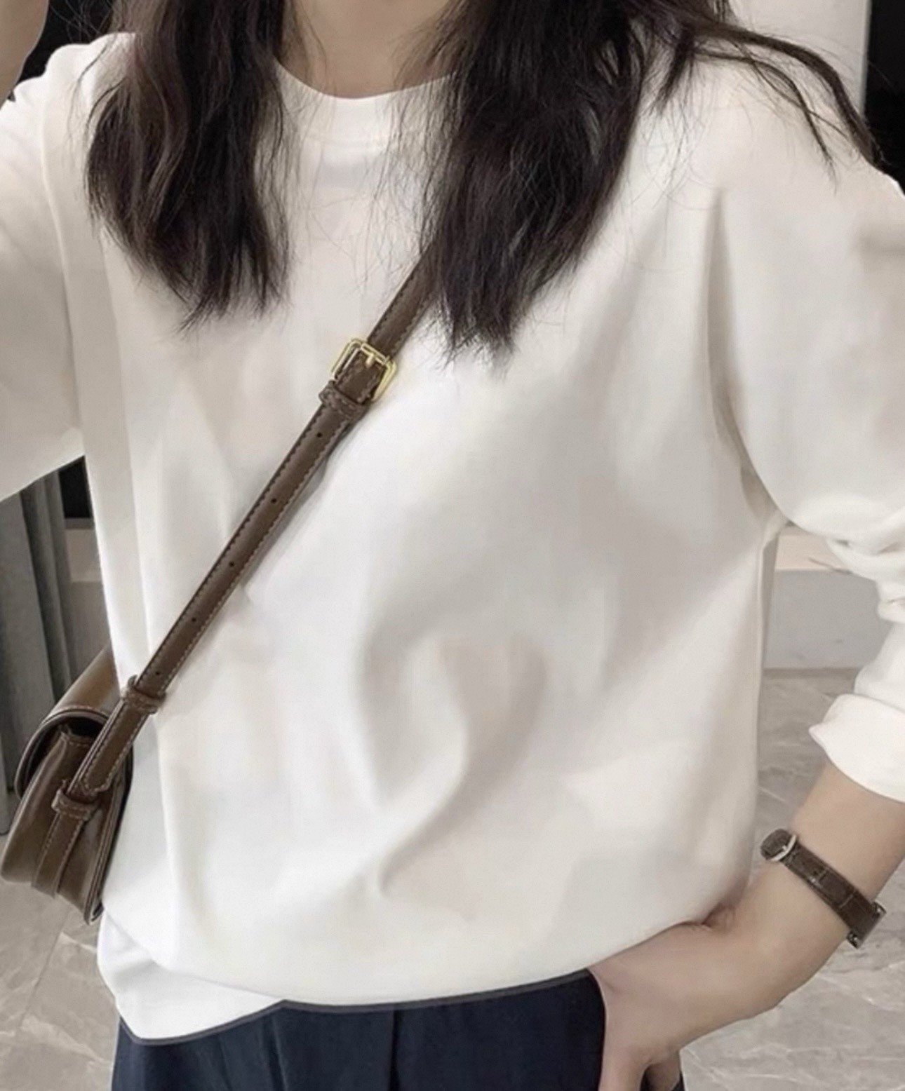White Long Sleeve T-Shirt Women’s 100% Cotton Solid Basic