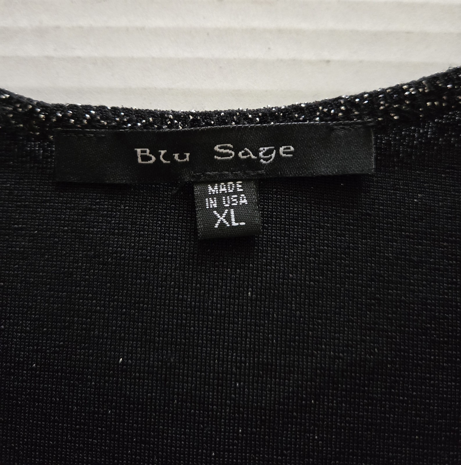 NWT Blu Sage Black/Silver Metallic Evening Top with Rhinestone Accent MSRP $70