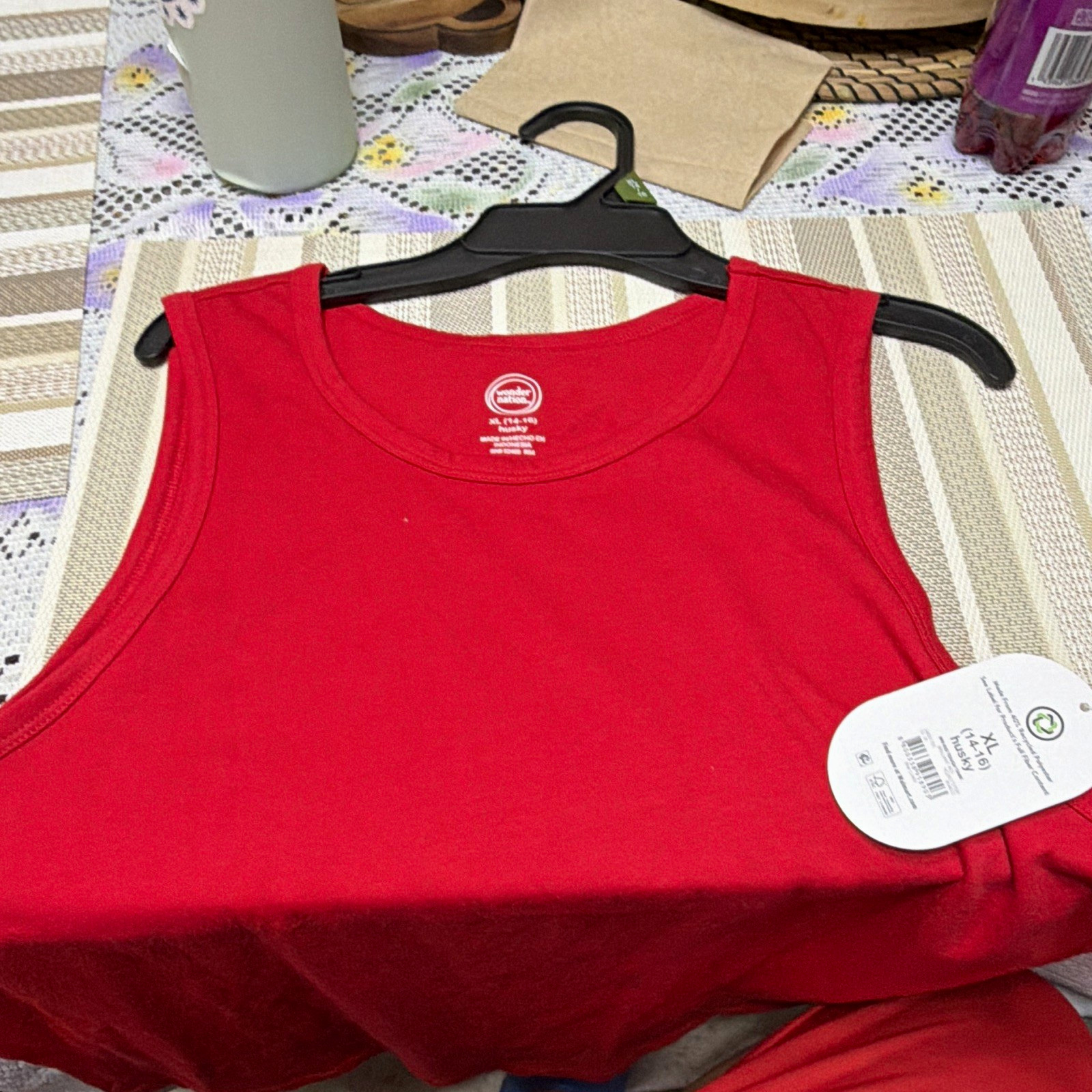 Wonder Nation Red Solid Sleeveless Pullover Round Neck Tank Top, XL Regular