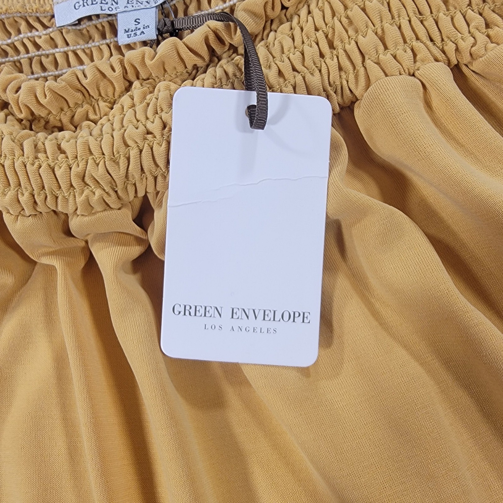 Green Envelope Anthropologie Tank Top Mustard Smocked Tie Strap Womens Small USA