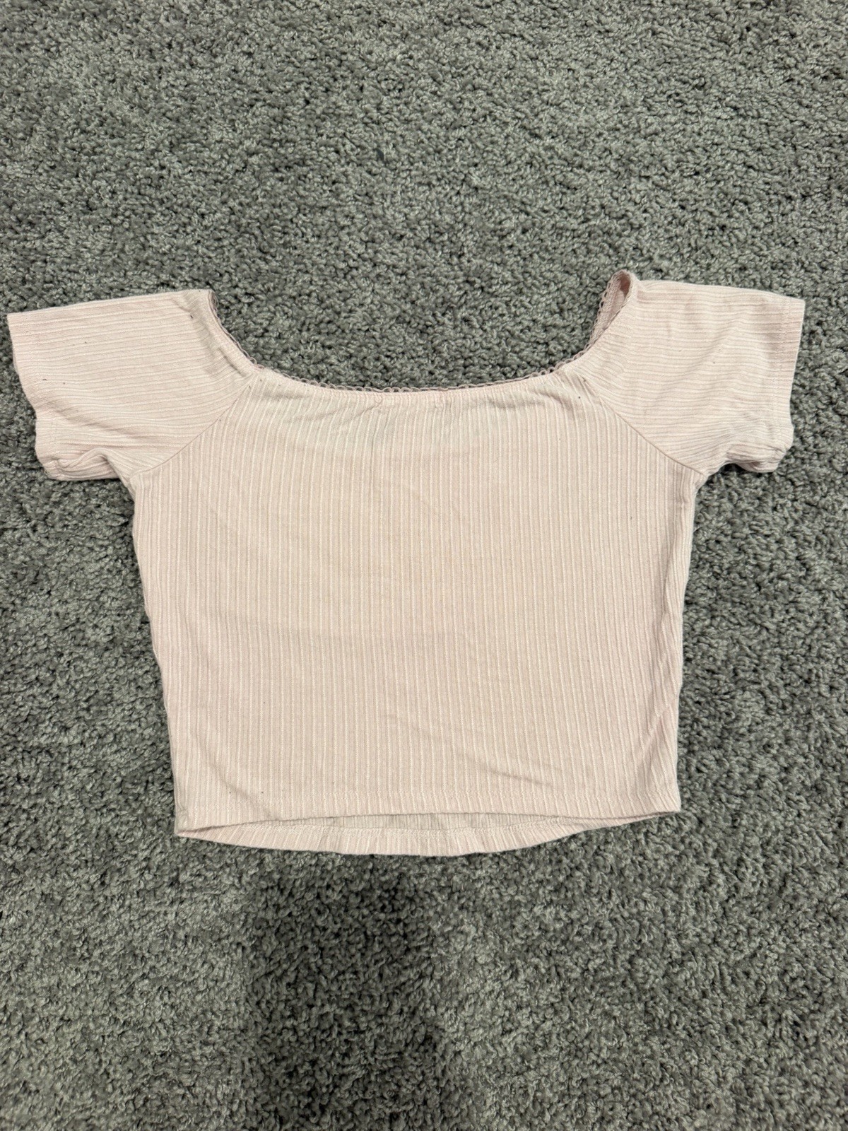 Bozzolo Pink Ribbed Knit Scoop Neck Short Sleeve Cropped Bow Top Slim M