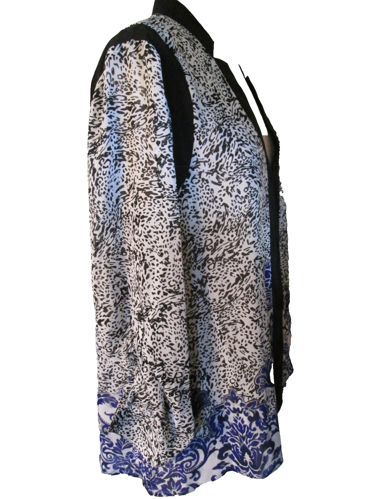 NICOLE MILLER BLACK/WHITE/PURPLE L/S TUNIC TI-BACK SLV SZ XL EXC COND! LITEWGT!