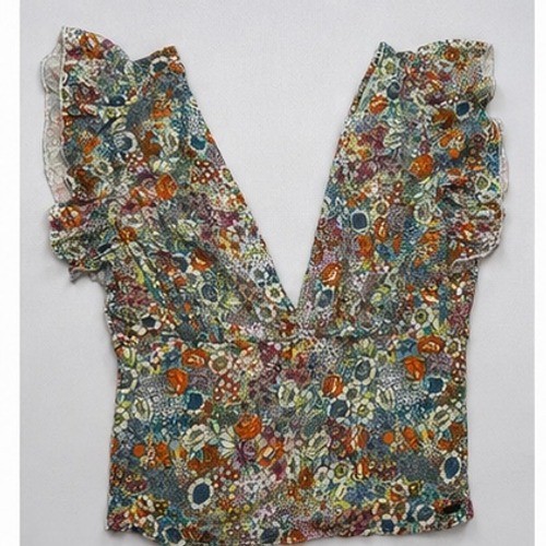 O’Neill Womens Floral Ruffle Sleeve V Neck Top Blouse Multicolor Size M RN 85773