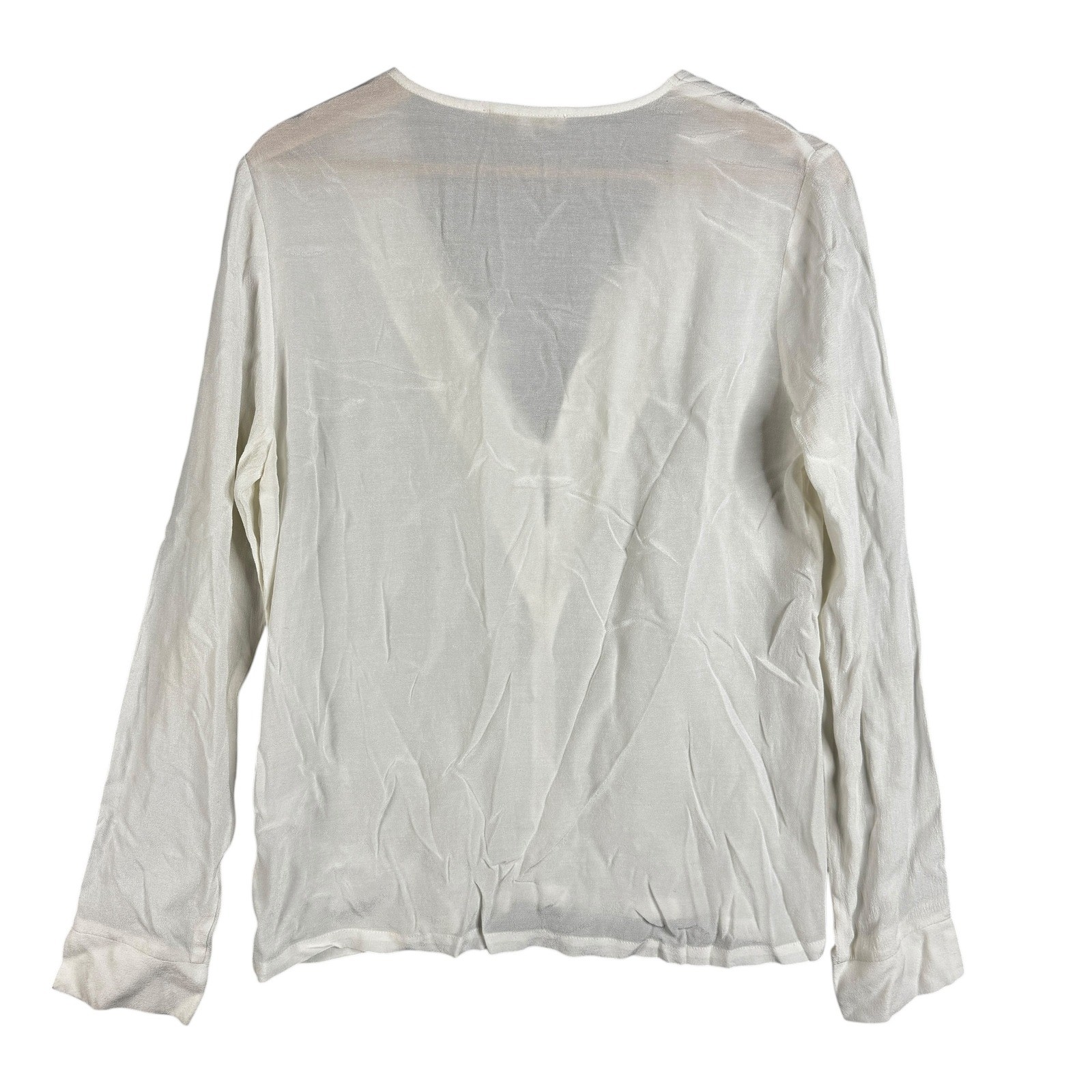 Maje E15 Liane White V-Neck Long Sleeve Sheer Pullover Top Size 2 Casual Blouse