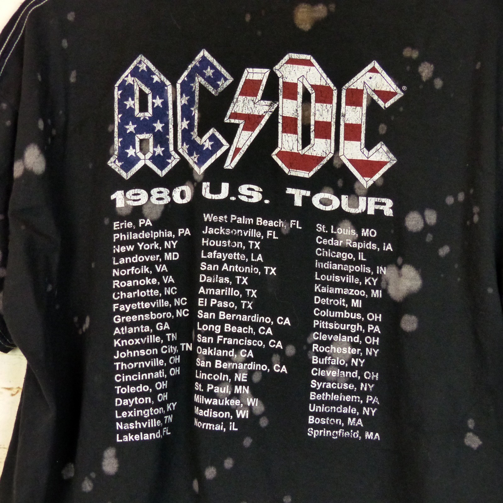 AC/DC Crop T Shirt Womens L Black Splatter American Logo US Tour Graphic Rock