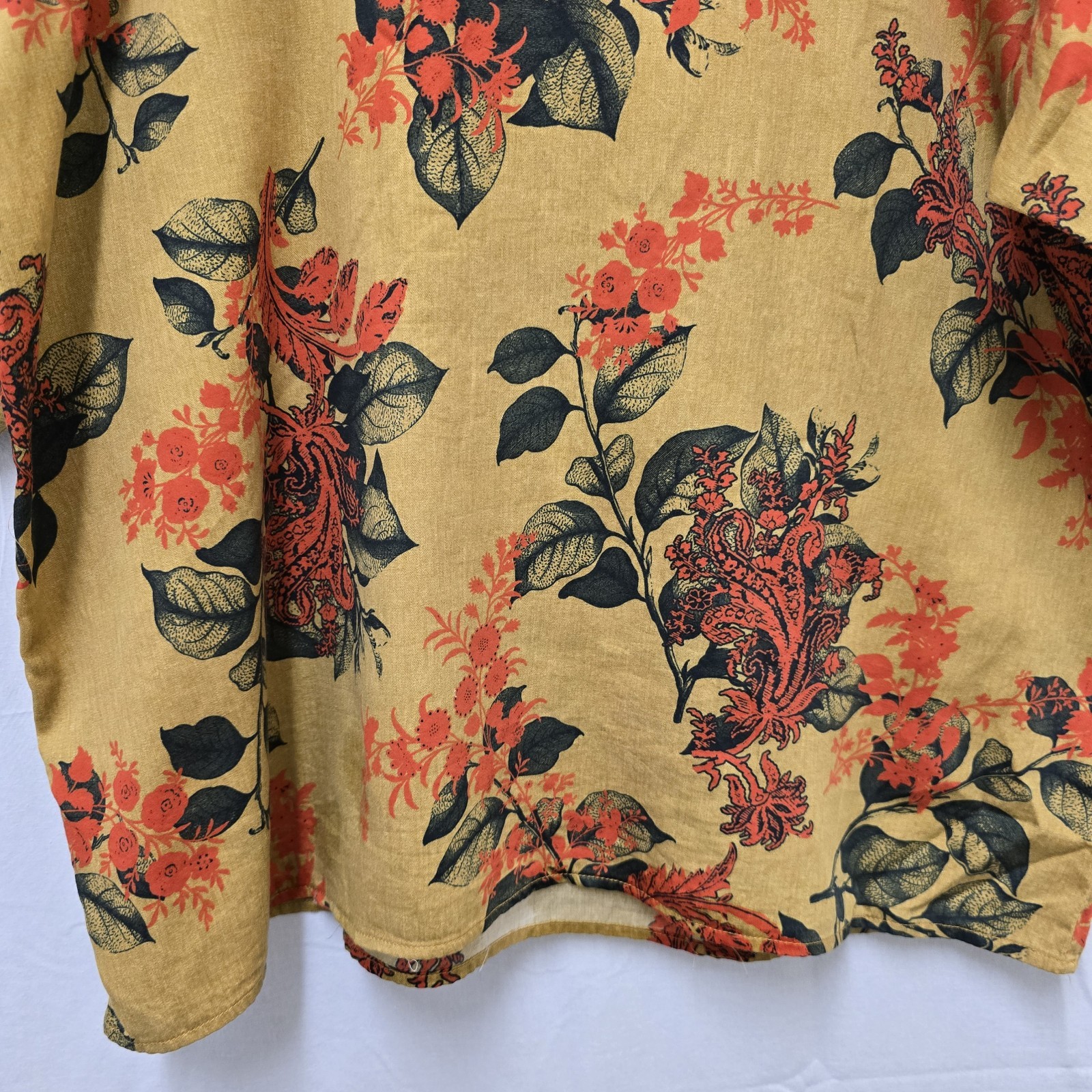 Ivy Jane Womens M/L Mustard Floral Cotton Blouse Balloon Sleeve Made In USA
