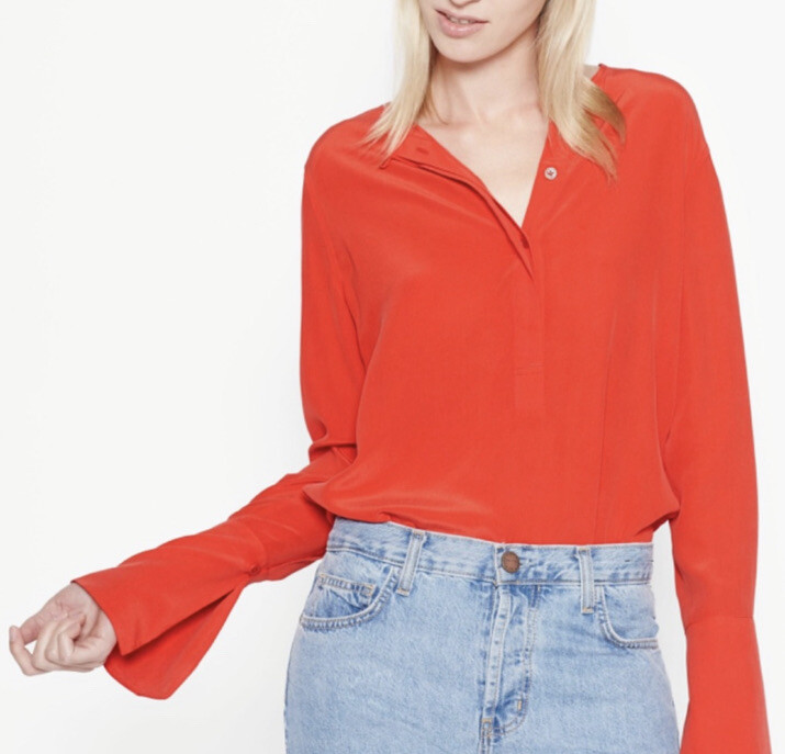 EQUIPMENT red 100% silk flare long sleeve blouse top shirt XS