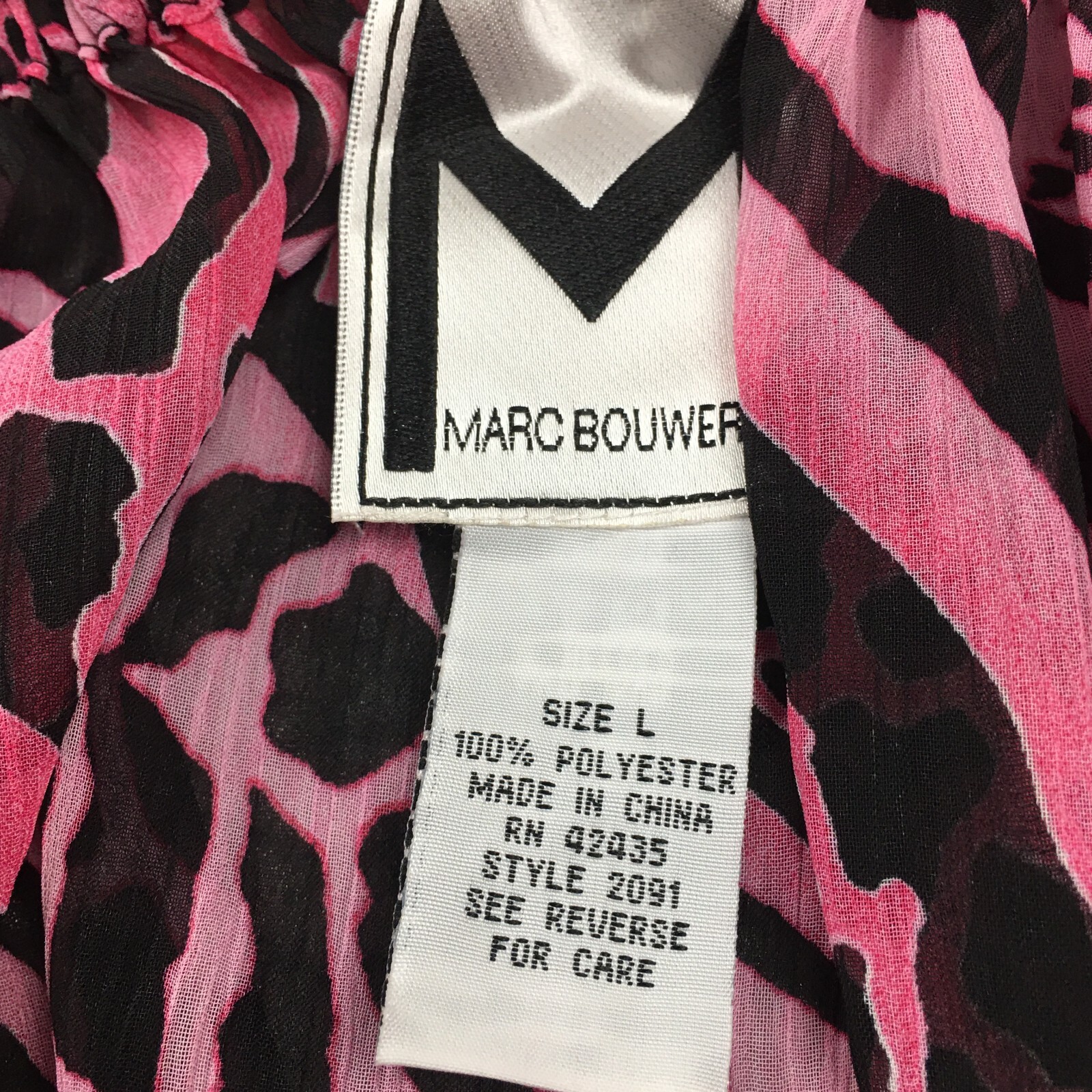 Marc Bouwer Womens Top Sz L Pink Animal Round Gathered NeckTie-Front NWT