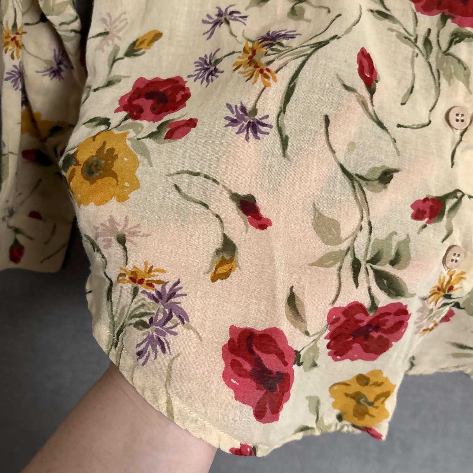 Vintage Lizsport Top S Petite Floral Cotton Button 90s Y2K Boho Preppy Summer