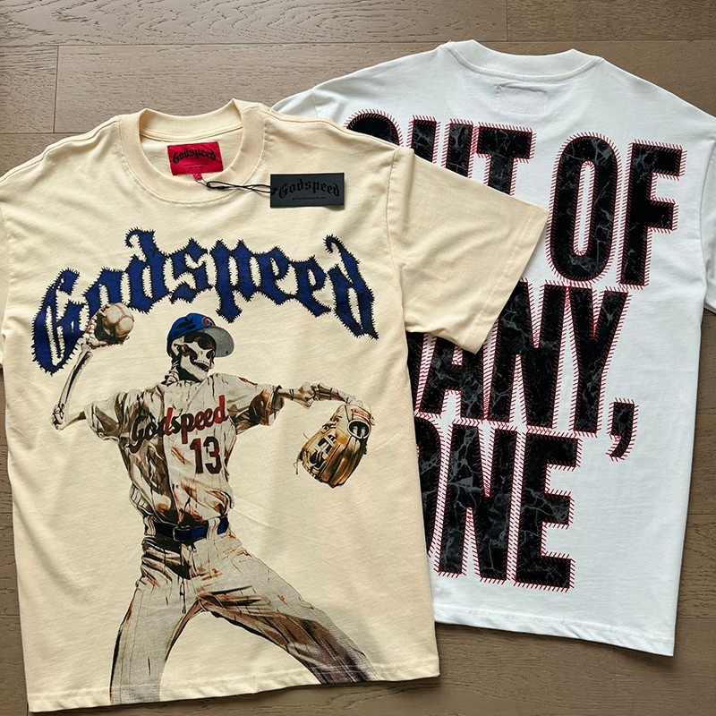NEW Godspeed Skeleton baseball player print Tee Mens Short sleeved T-shirt
