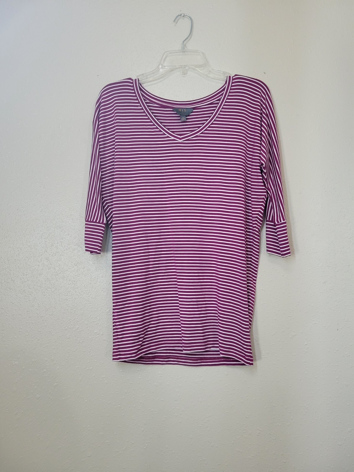 Mix by 41 Hawthorn Kearny Dolman Purple White Striped V Neck Shirt Women’s Sz S