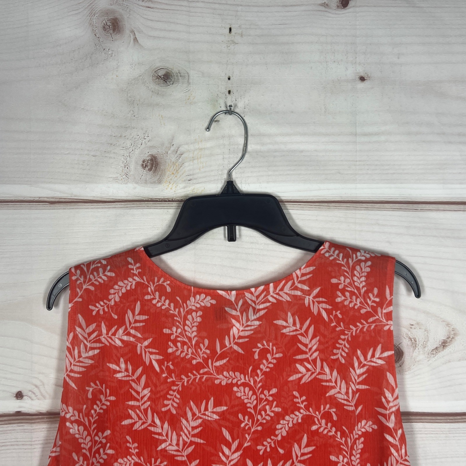 Cristina B Sleeveless Top Womens L Orange Leaf Print Chiffon Tank Tunic Casual
