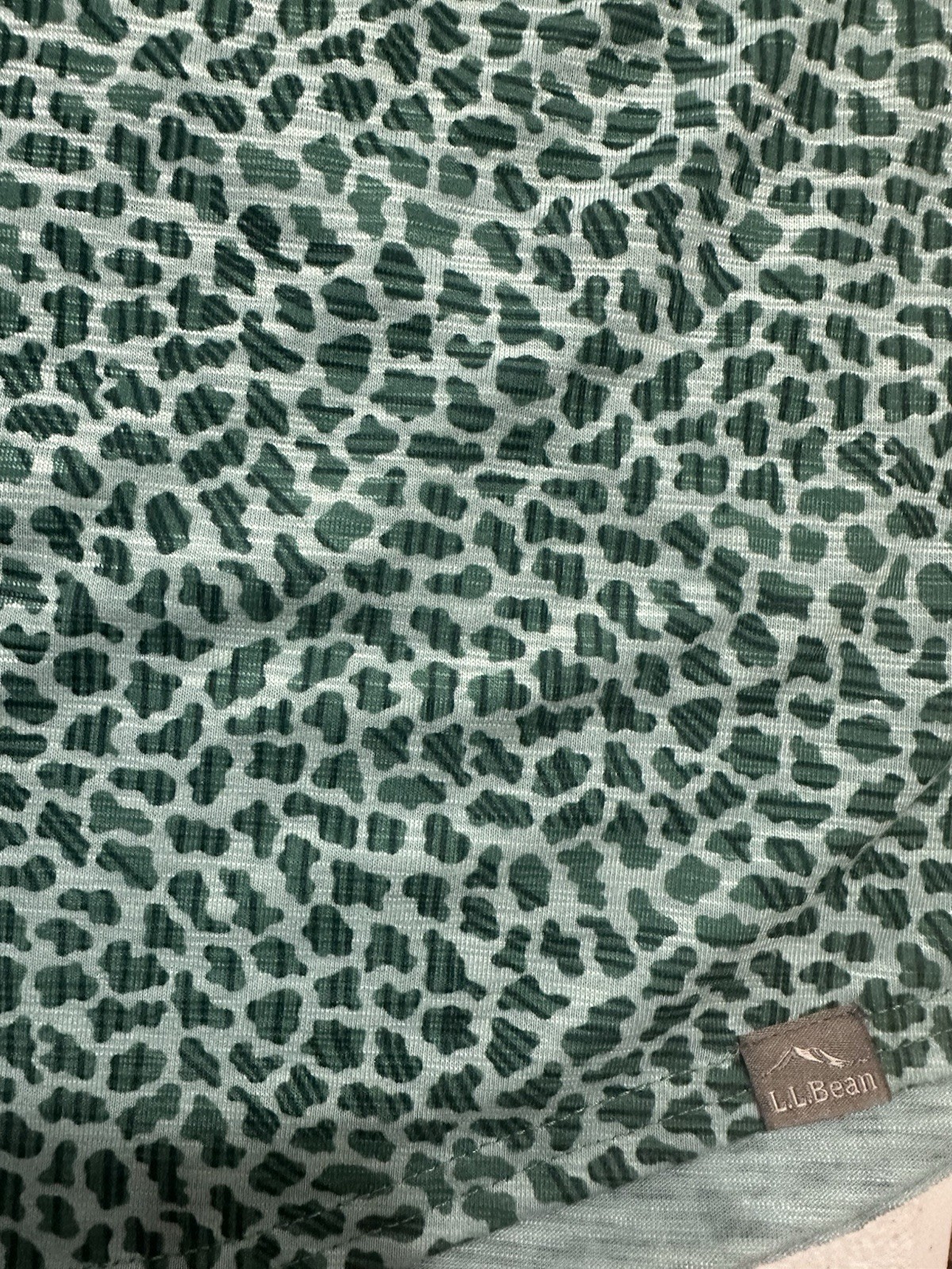 LL Bean Streamside Tee Womens 3X Green Split Neck Geo Print Outdoor Gorpcore