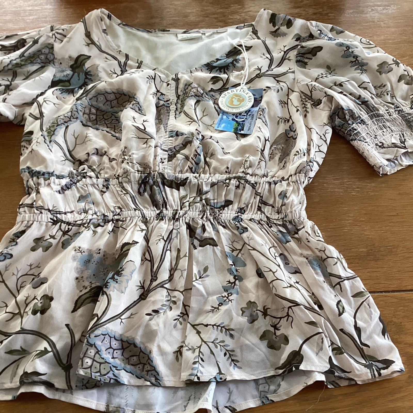 Spartina 449 Rosalia Blouse Viscose Lined Smocked Size S NWT Maritime Free Shi