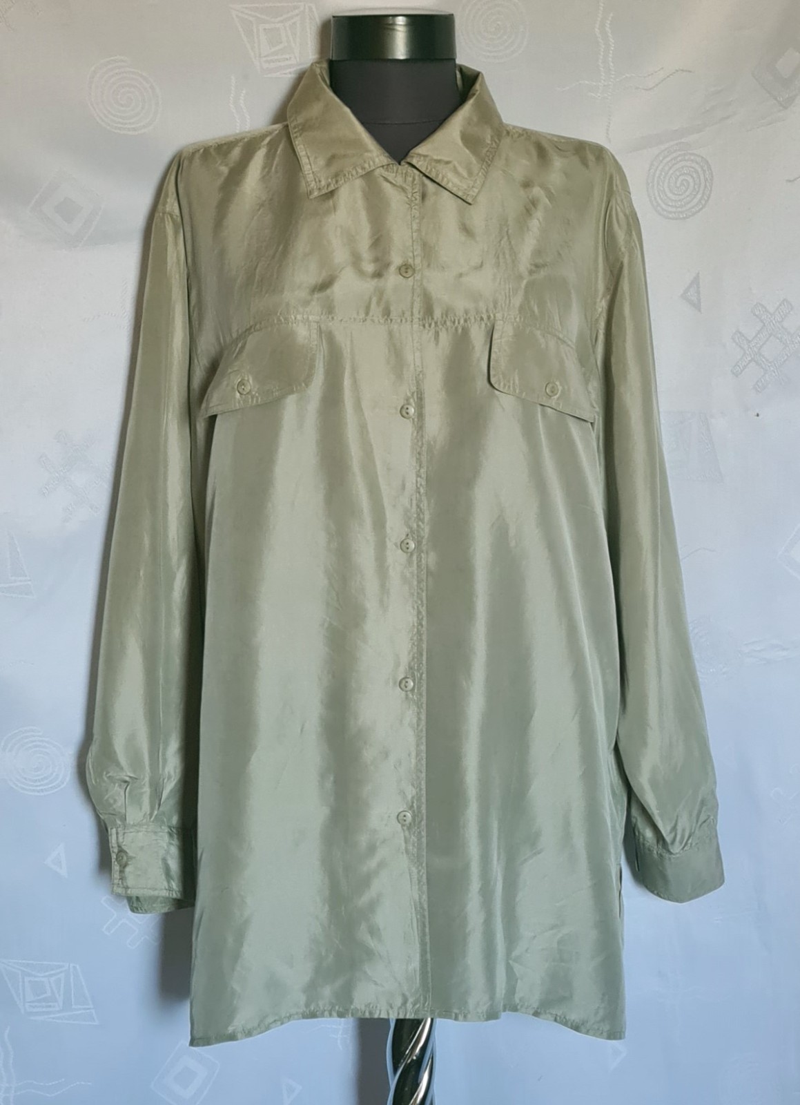 BLOUSE VINTAGE AUTHENTIC LINDEX SOLID GRAY100% SILK WOMENS SIZE US 12 EU 40