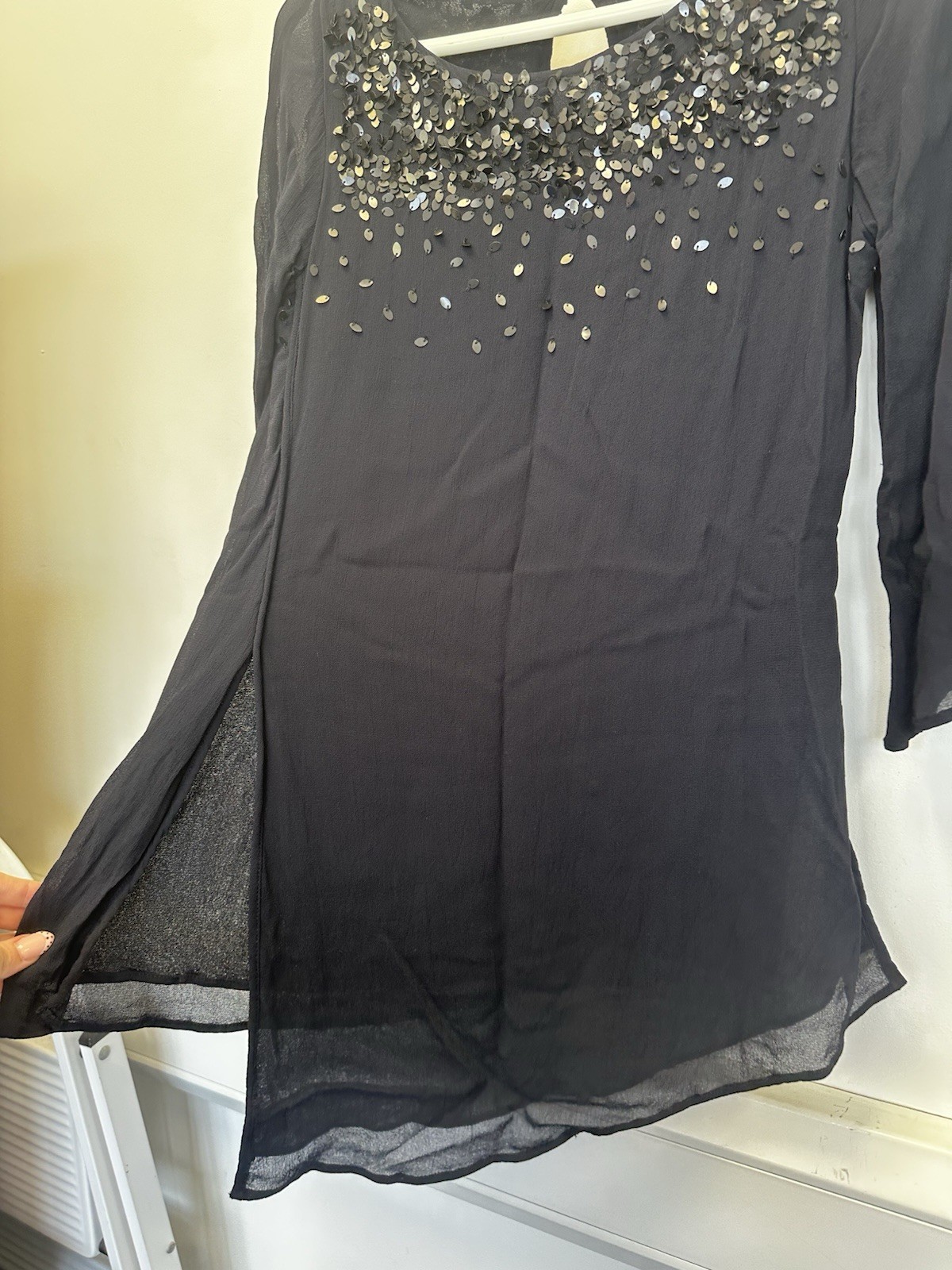 Mint Velvet Navy Sequin Embellished Top Size 10 Evening Occasion Asymmetric