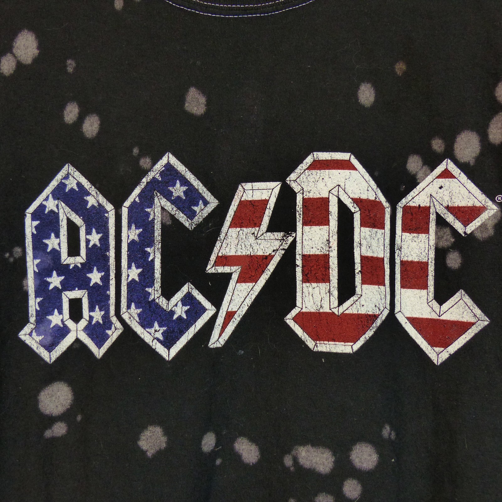 AC/DC Crop T Shirt Womens L Black Splatter American Logo US Tour Graphic Rock