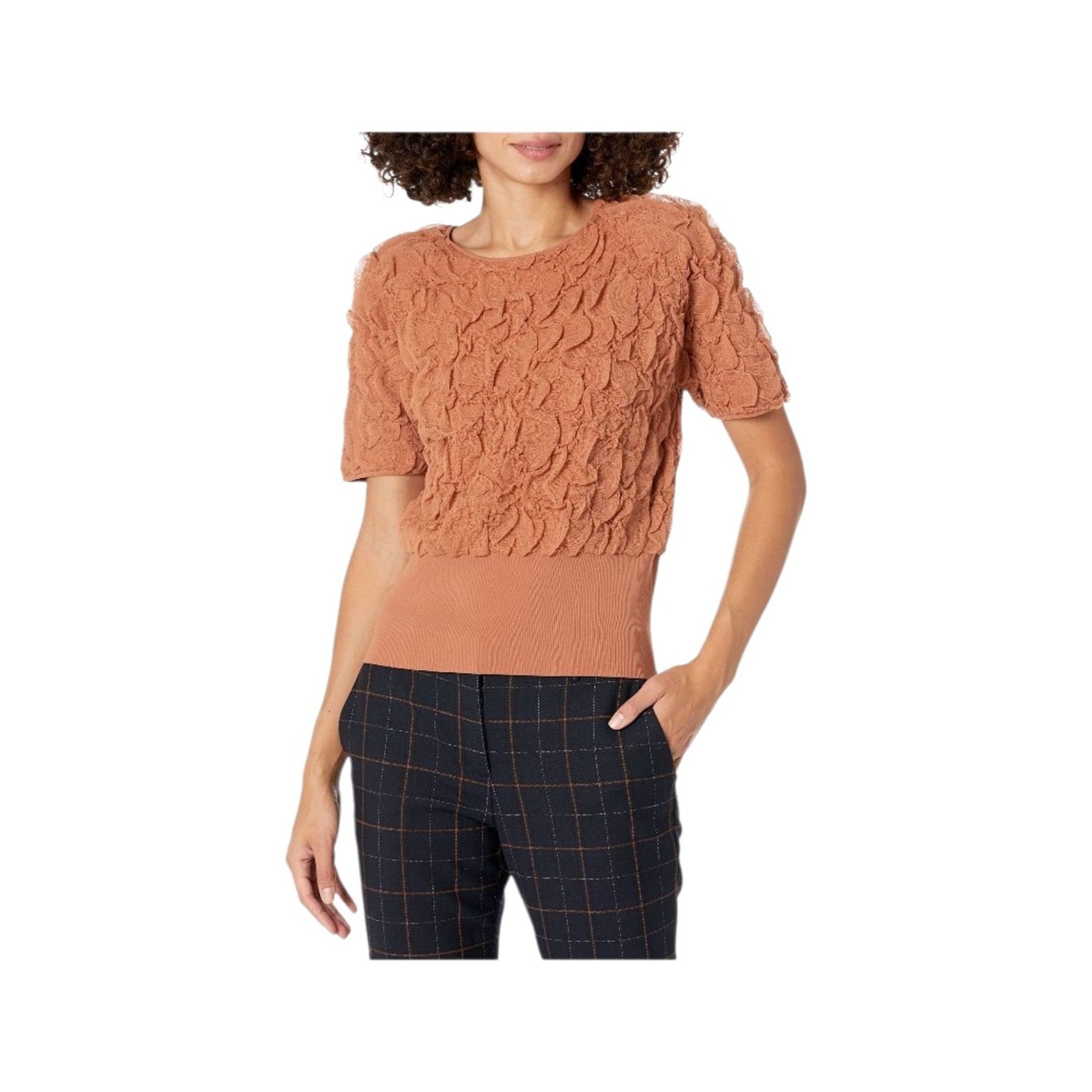 Rebecca Taylor Textured Rum Brown Lightweight Short Sleeve Sweater Top, Sz Small