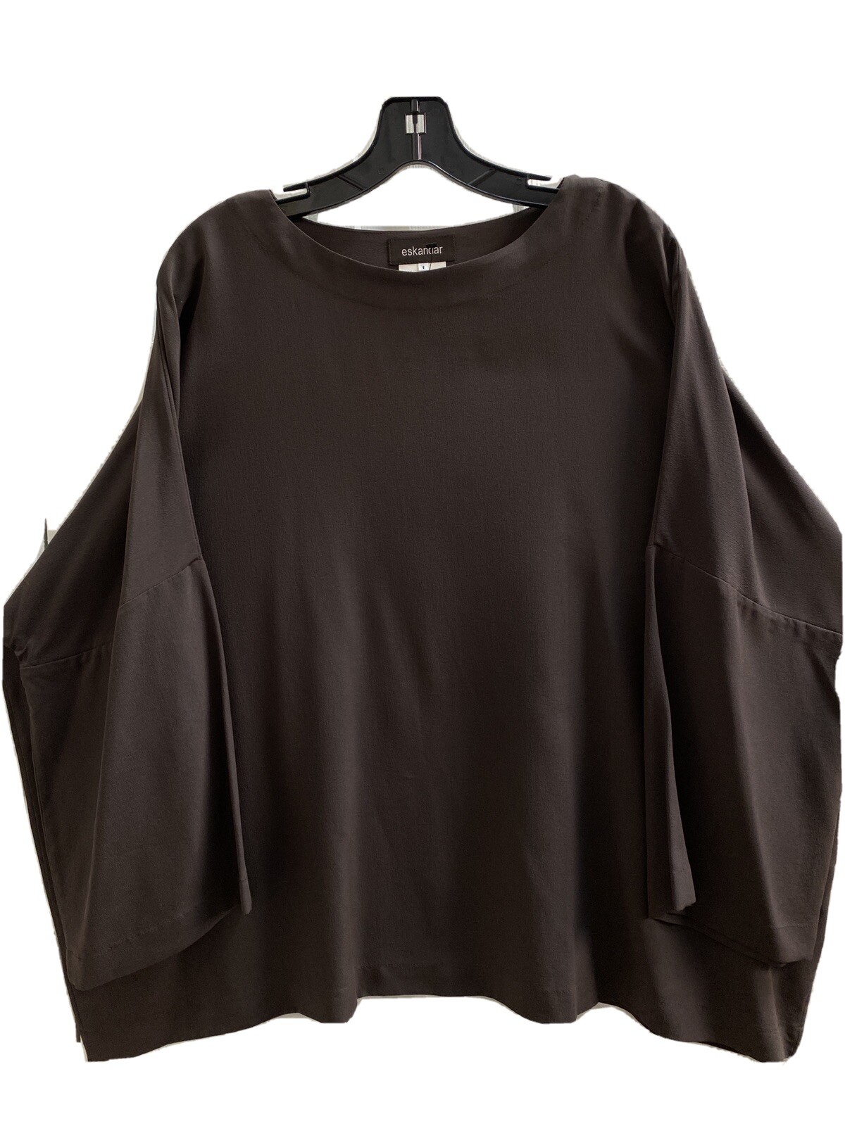 Eskandar (1) Brown Bateau Neck Medium Weight Silk Crepe Top