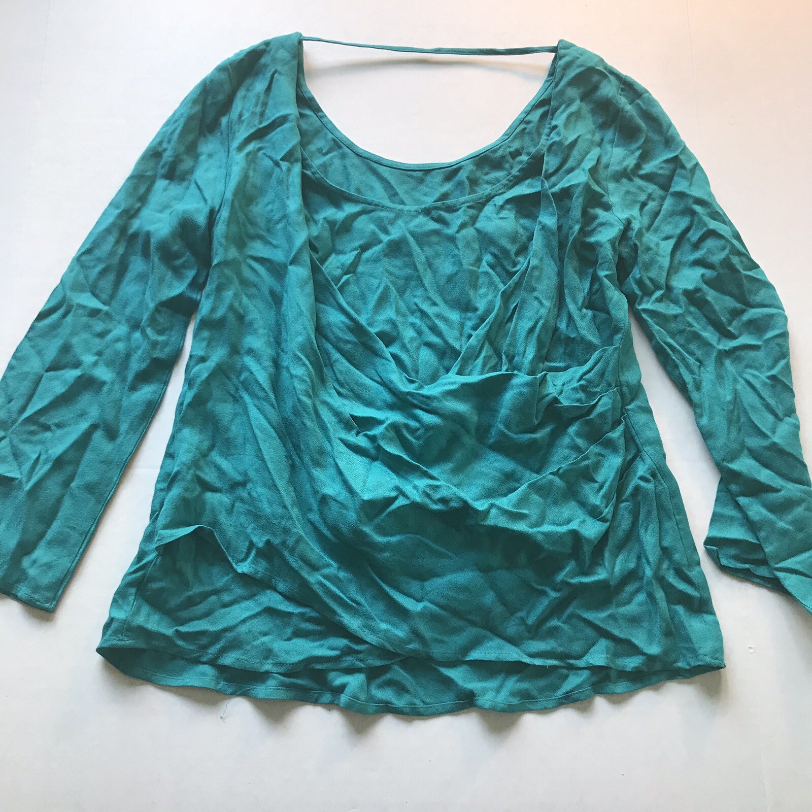 Ella Moss Suplice Back Long Sleeve Blouse In Turquiose Size XS a87