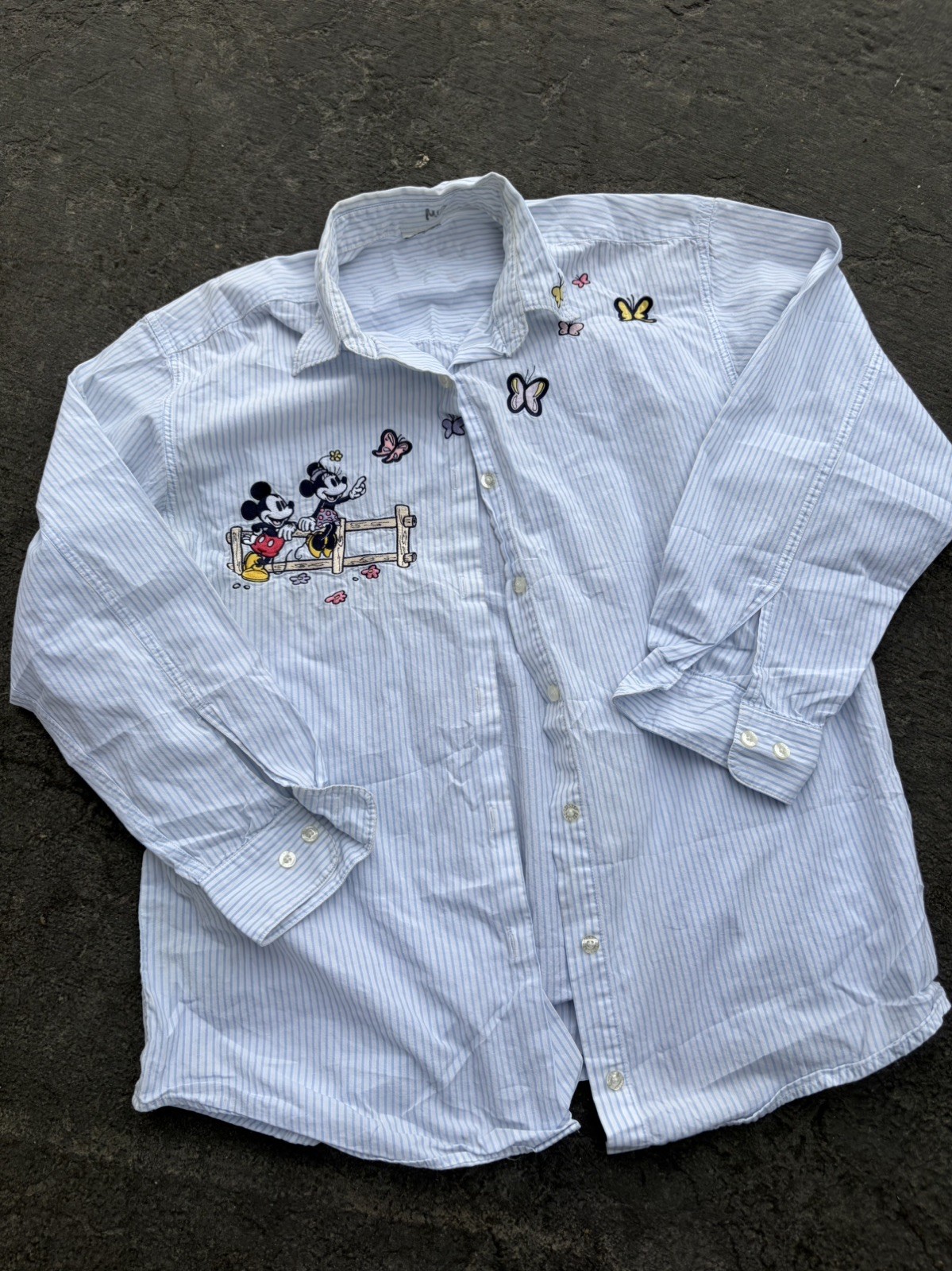 Vintage Disney Shirt Womens Striped Button Up Mickey Mouse Minnie Butterfly