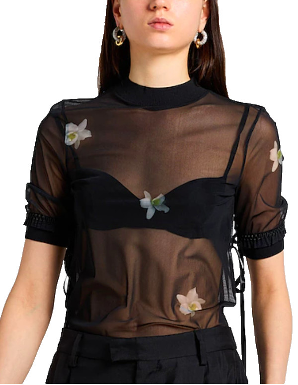NWT Pinko – Reimagine Pinko /Patric McDowell Short Sleeve Black Tulle Top Sz M