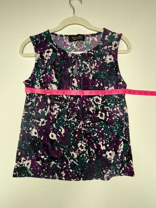 Black Label Evan Picone Women XS Multicolor Sleeveless Pleated Neckline Blouse