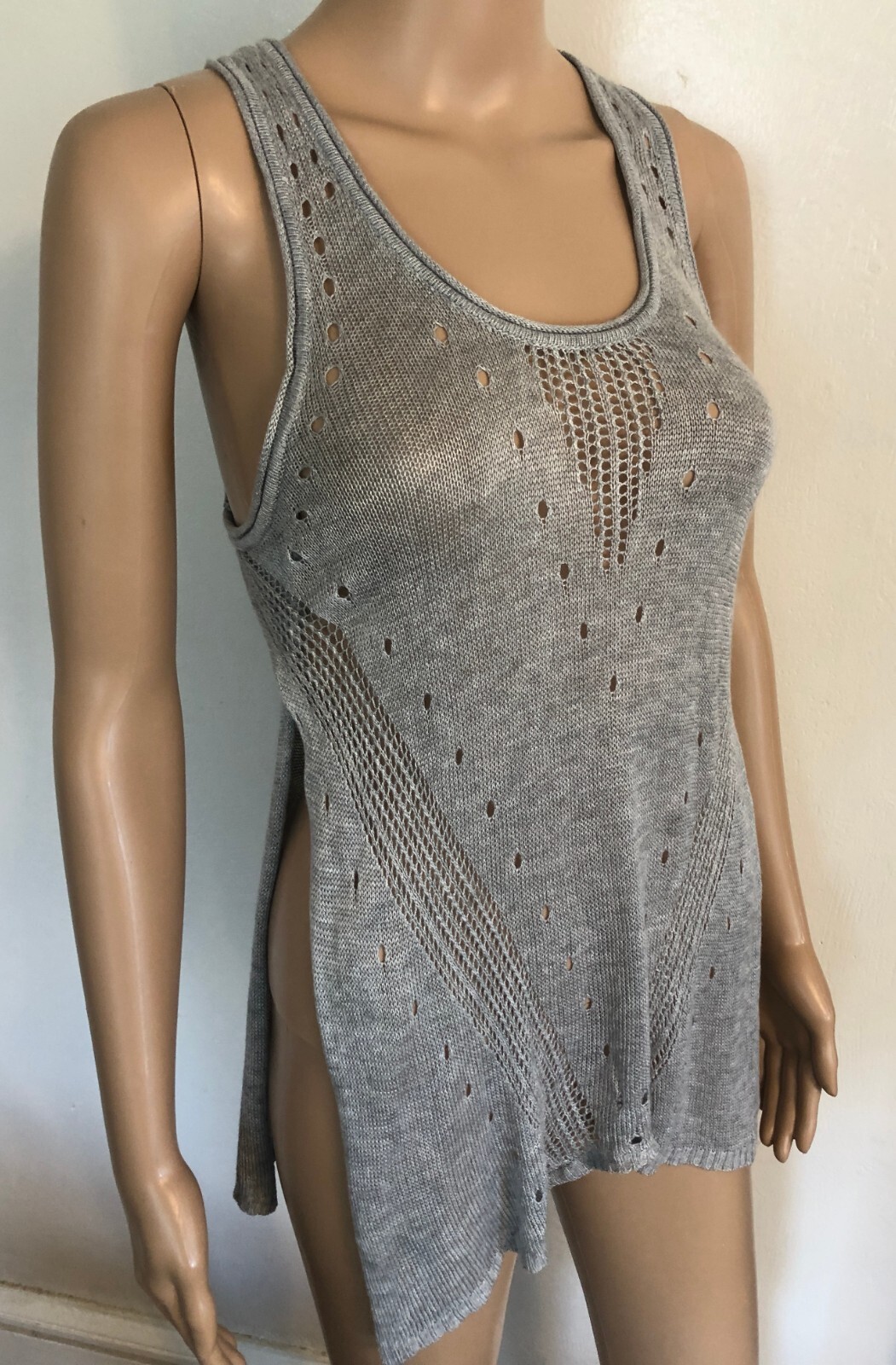NEW womens Gray Viscose Tunic Tank Top Sz S NWT $72 Boho Beach Pullover