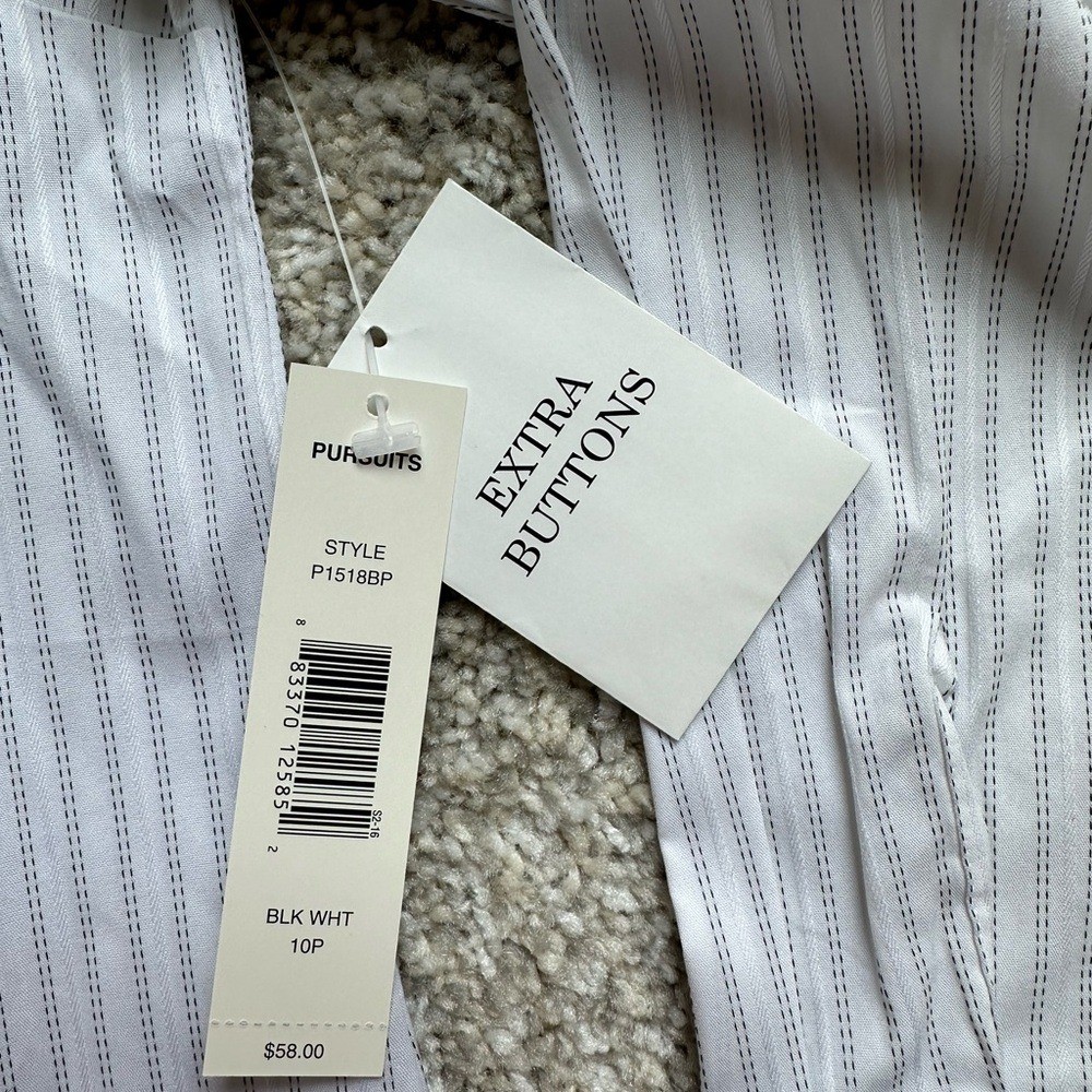 Women’s Pursuits ltd White Striped Button Down Shirt Size 10P